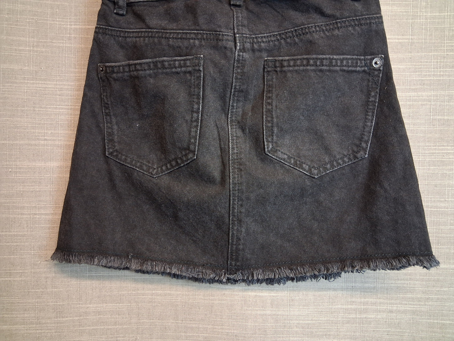 River Island Black Denim A Line Skirt Distressed Diamanté Trim Age 7-8 Years