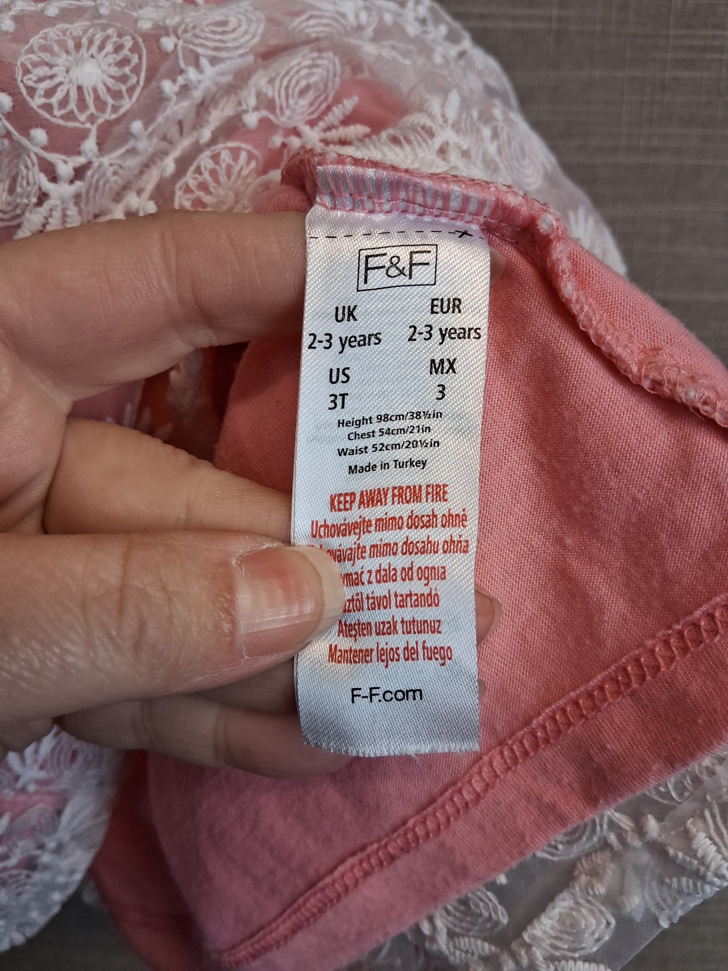 F&F Girls Pink Floral Sleeveless Dress Age 2-3 Years