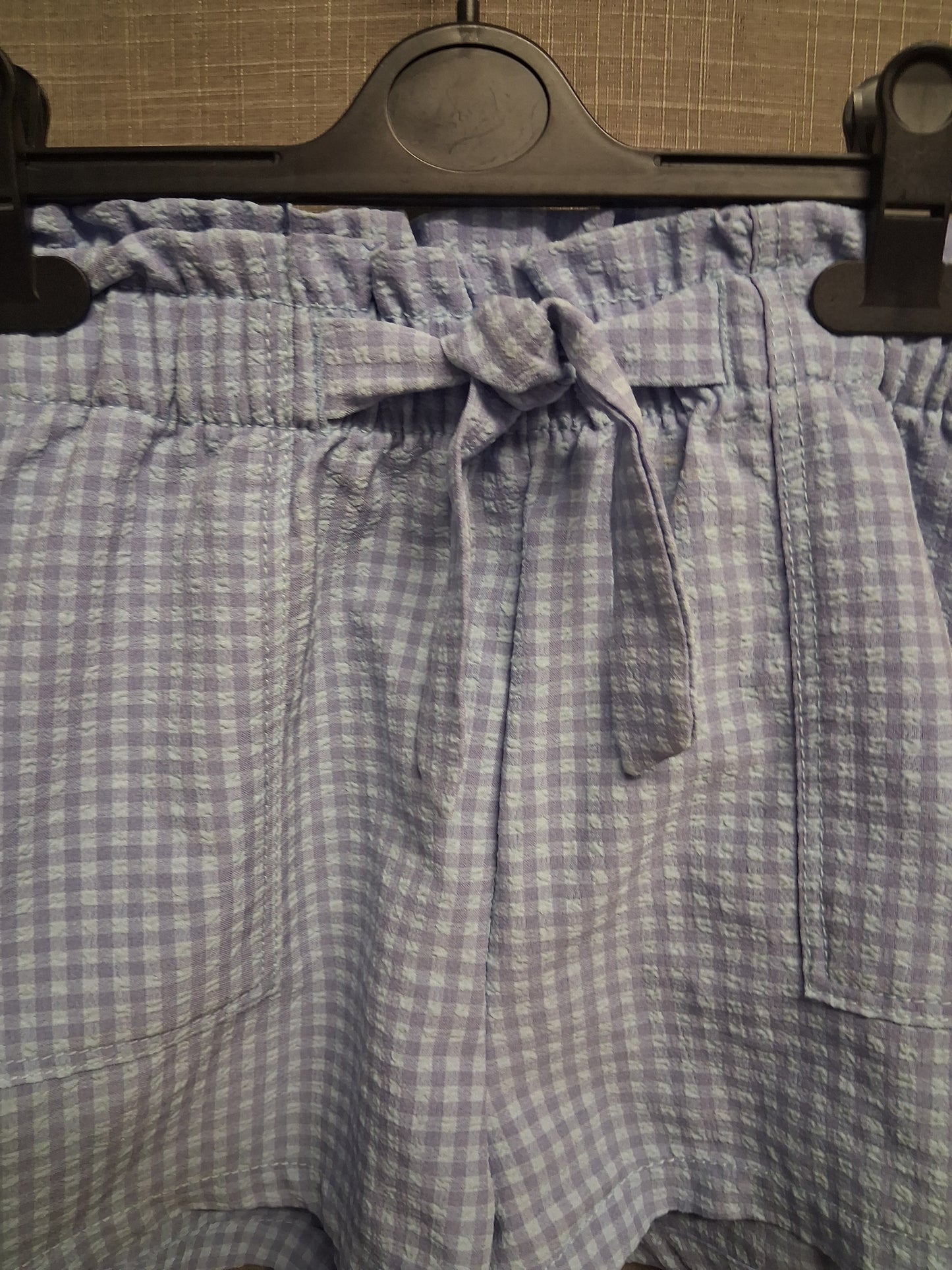 H&M Blue Lilac Checked Shorts Elasticated Waist Age 12-14 Years