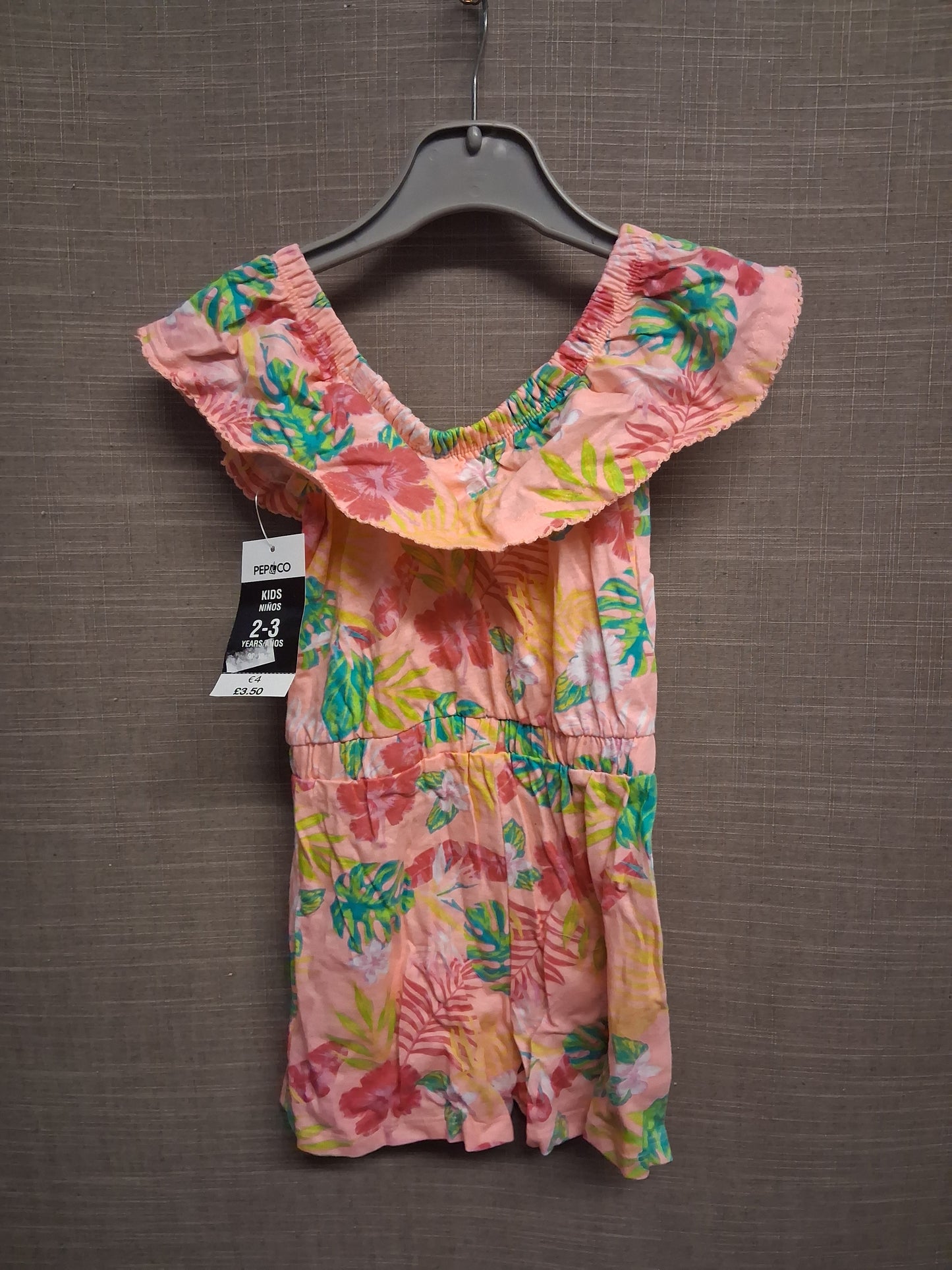 Pep&Co Girls Pink Floral Playsuit Off the Shoulder Age 2-3 Years New