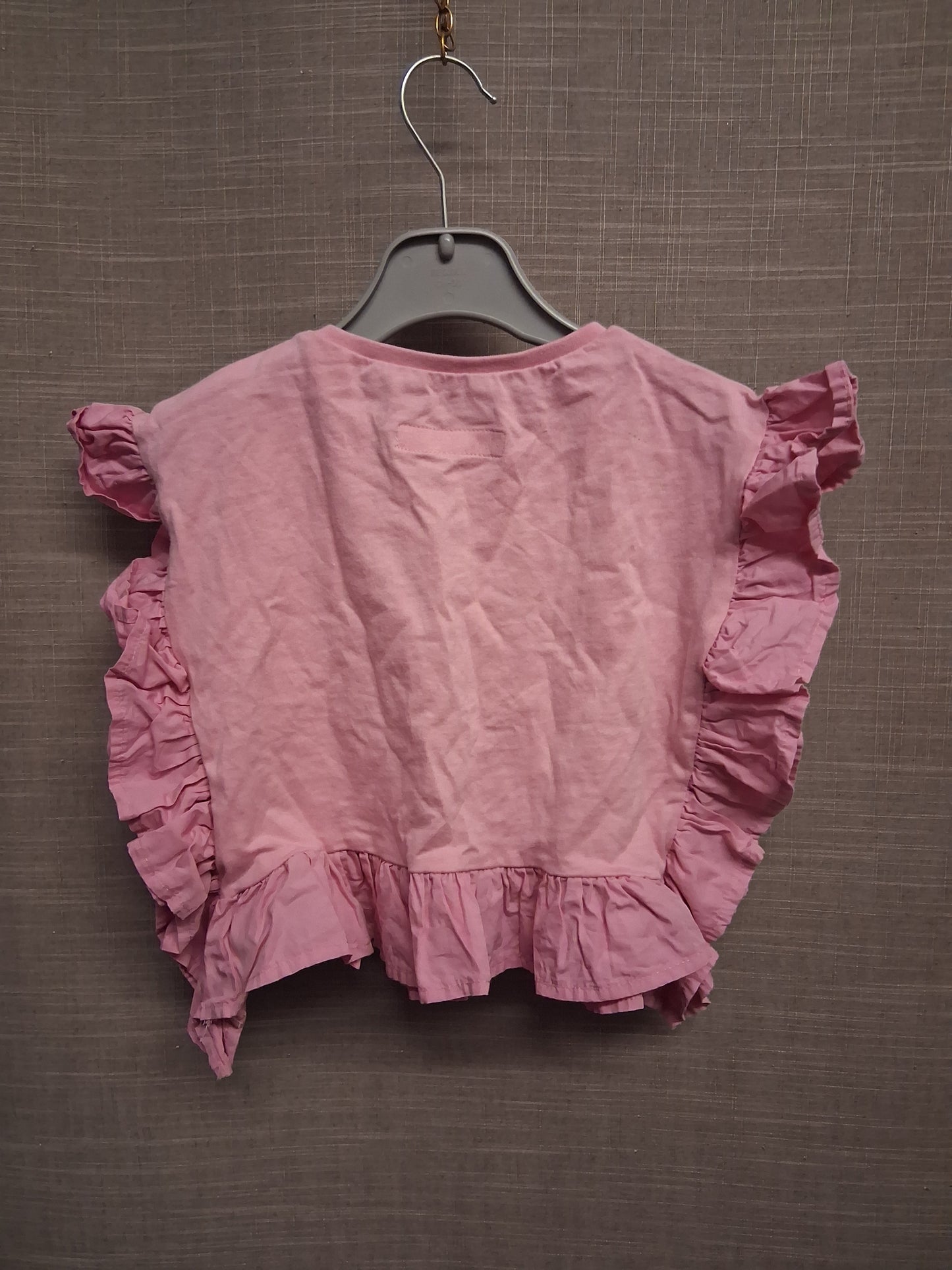 Zara Girls Pink Frill Cap Sleeve Box T-Shirt Age 4 Years