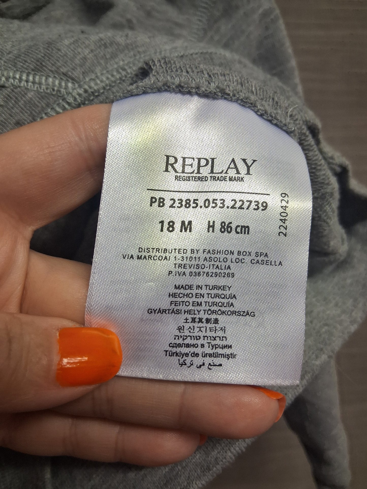 Replay Hoodie Boys Grey Full Zip Designer Age 18 Months