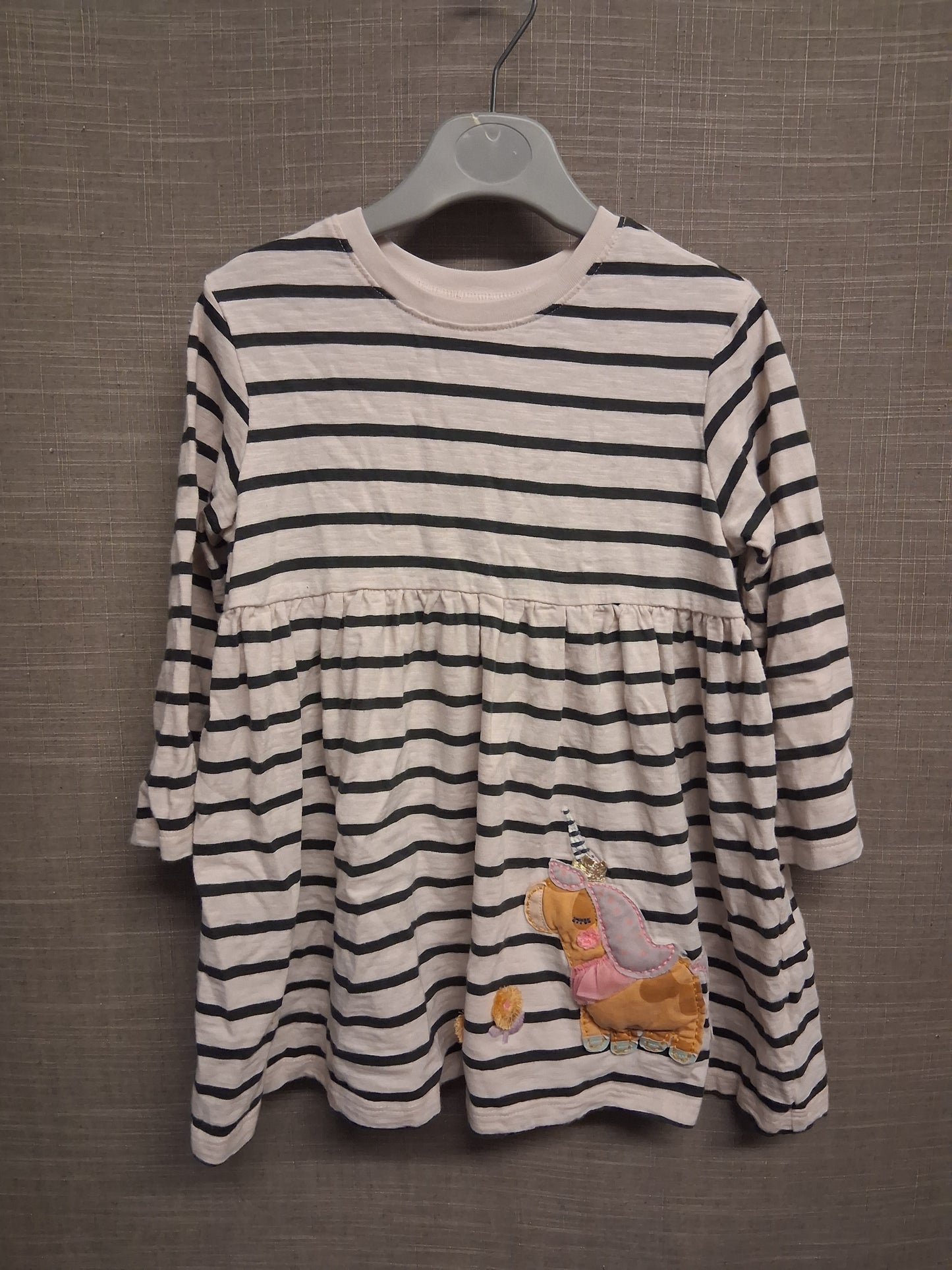 Next Girls Beige Blue Striped Long Sleeve Dress Jersey Age 2-3 Years