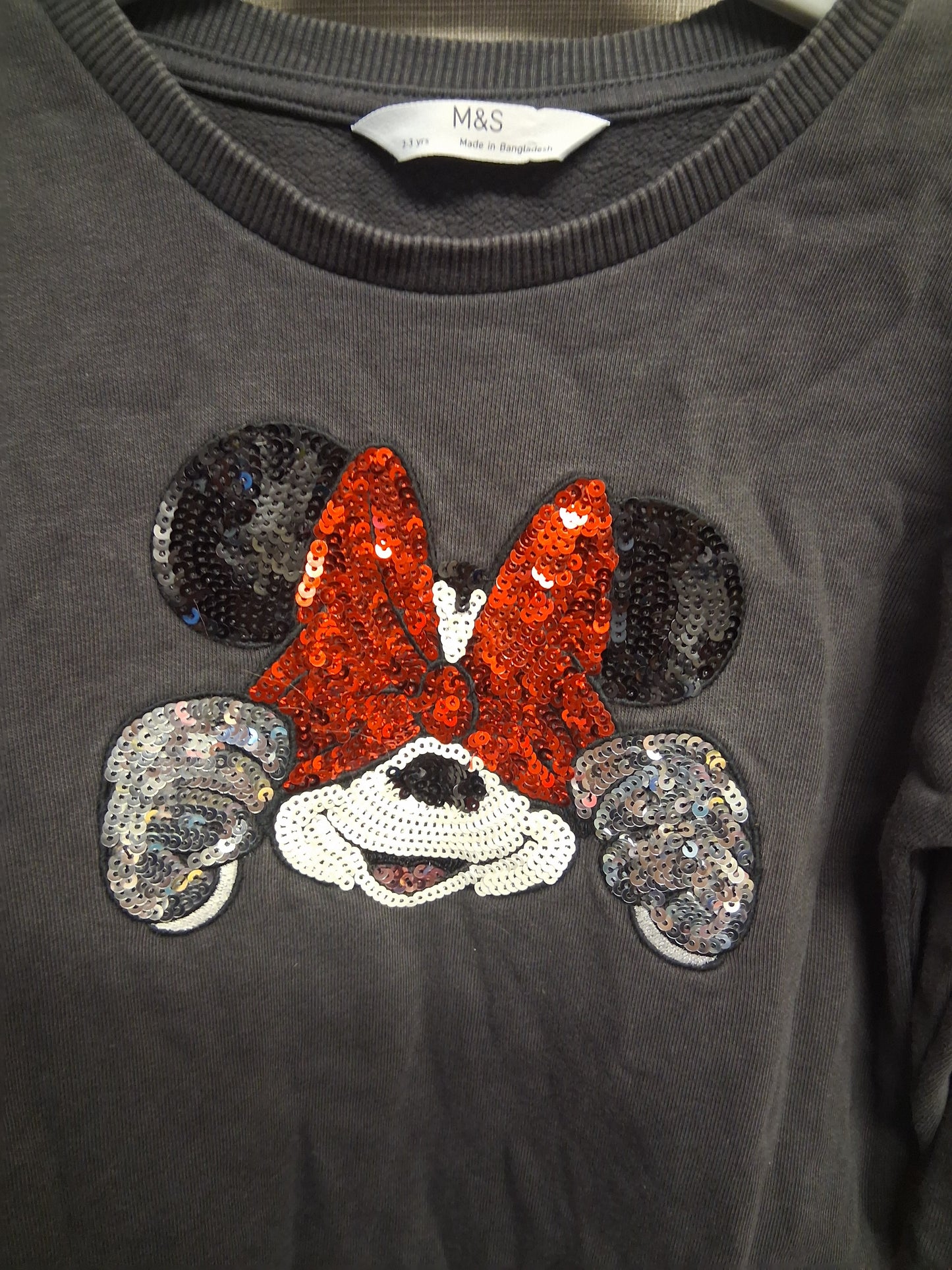 Marks and Spencer Disney Girls Minnie Mouse Sweater Jumper Dress Grey Age 2-3 Years