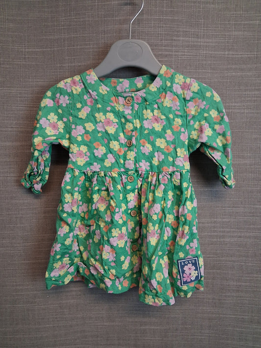 Marks and Spencer Girls Green Floral Dress Age 3-6 Months