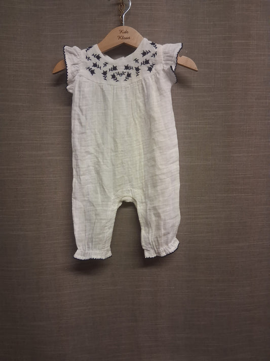 Matalan Girls White Embroidered Floral Sleeveless Romper Age 0-3 Months 100% Cotton
