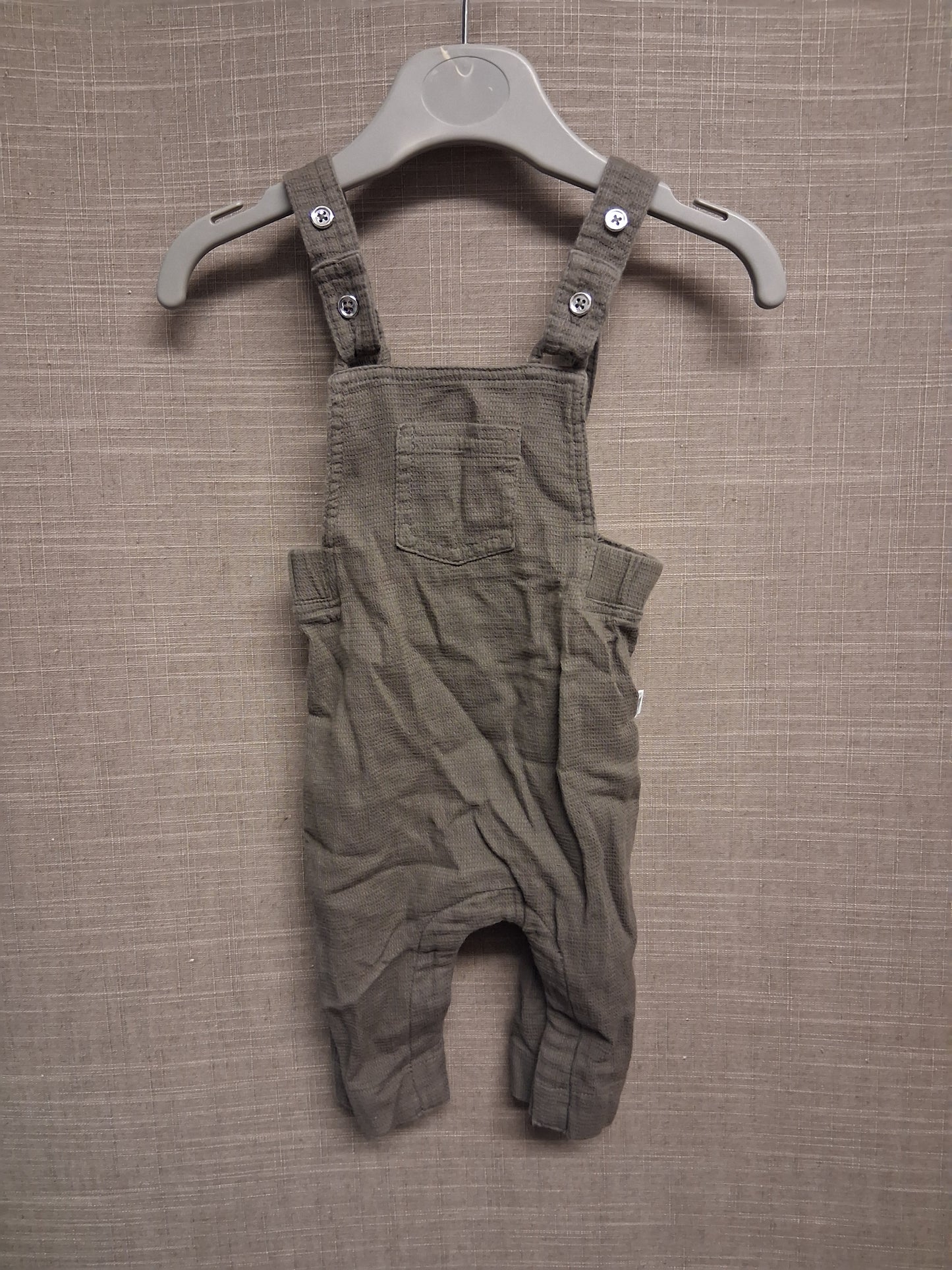 River Island Boys Khaki Green Jersey Dungarees Age 0-3 Months
