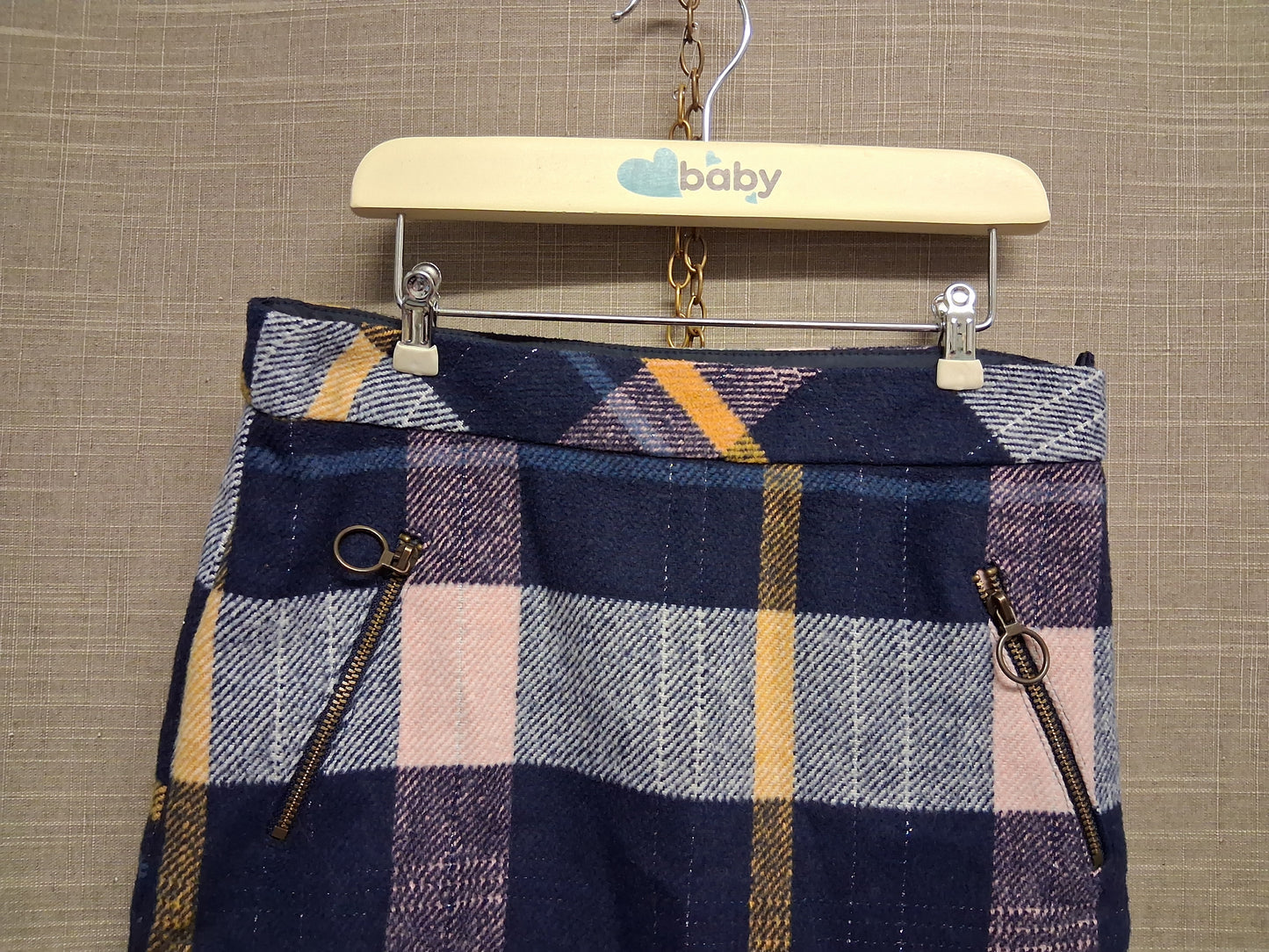 Nutmeg Blue Check Short Skirt Age 8-9 Years Zip Detail
