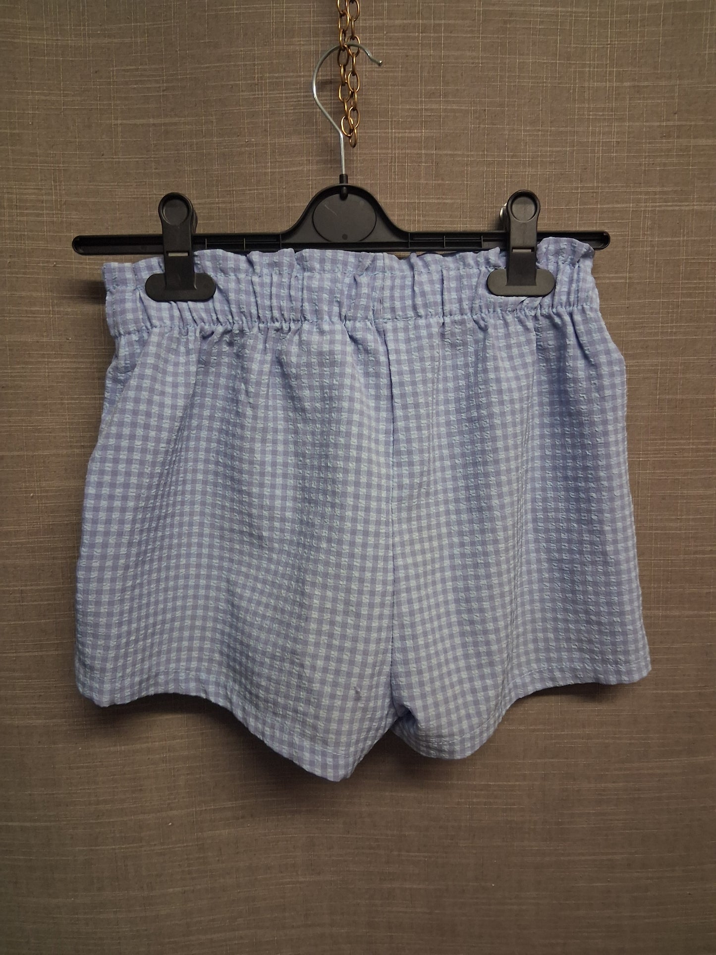 H&M Blue Lilac Checked Shorts Elasticated Waist Age 12-14 Years