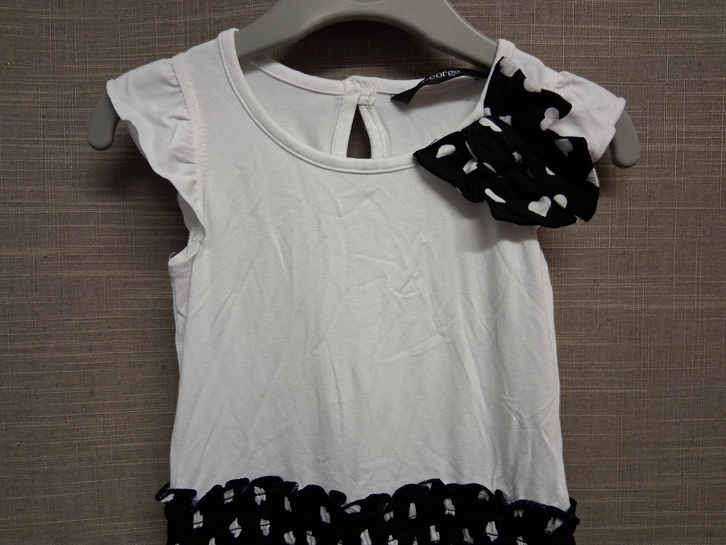 George Black White Spotty T-Shirt Bow Detail Dress Age 12-18 Months