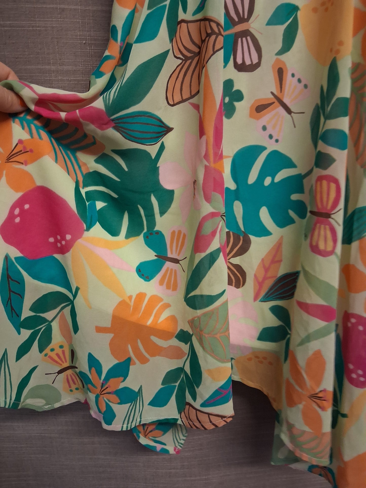 H&M Green Floral A Line Long Dress Strappy Lined Age 6-7 Years