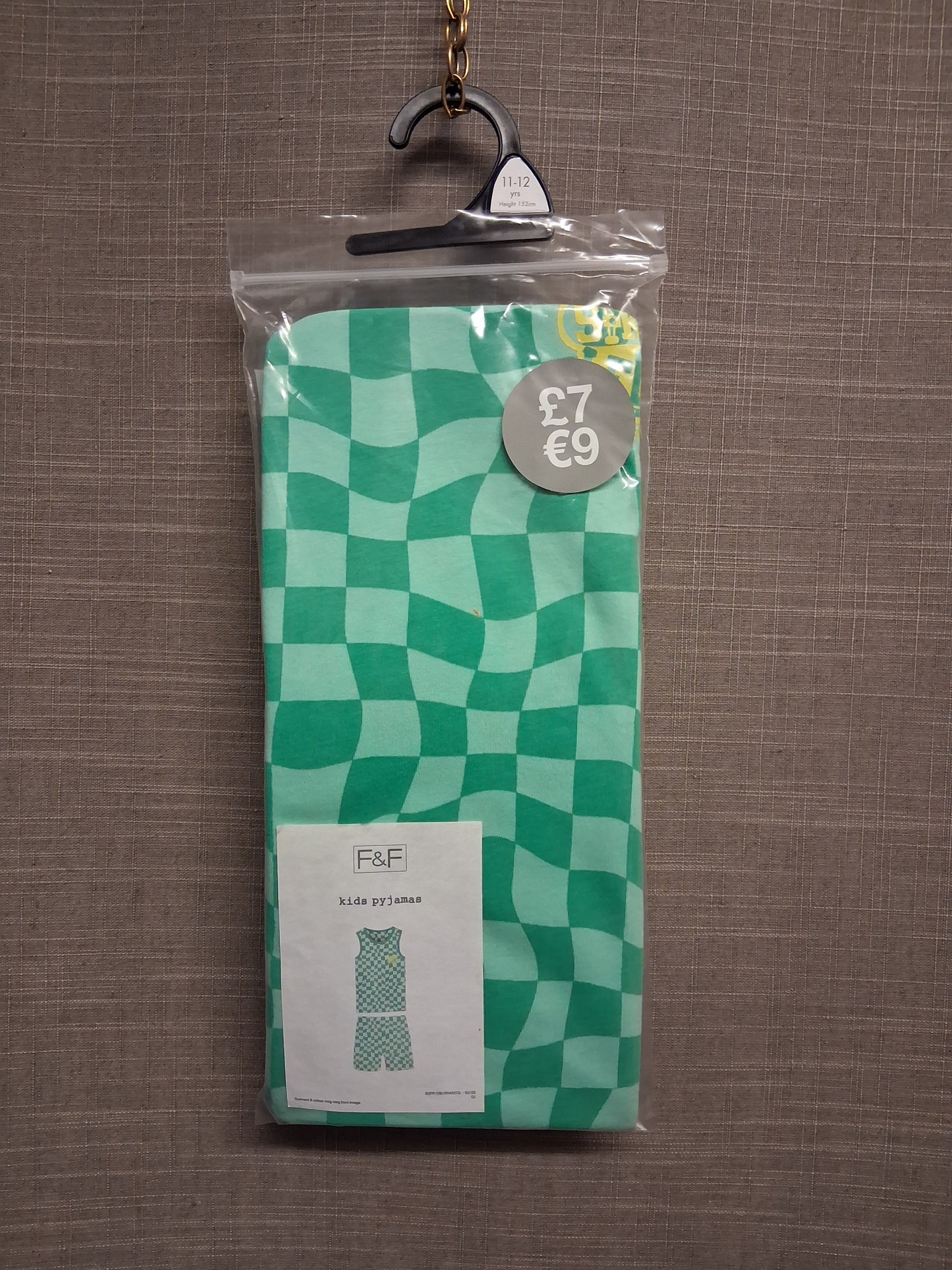 F&F Boys Green Check Pyjama PJs Shorts Set Age 11-12 Years New