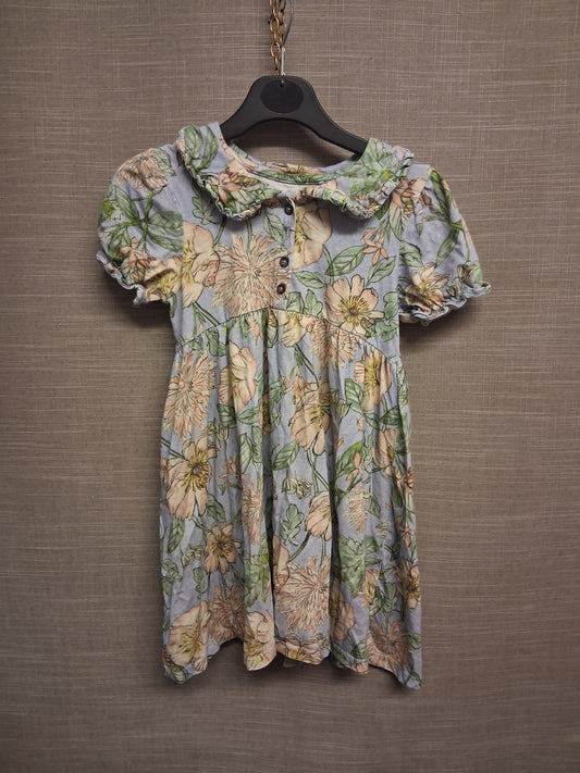 Next Girls Blue Floral Short Sleeve Jersey Dress Age 6-7 Years