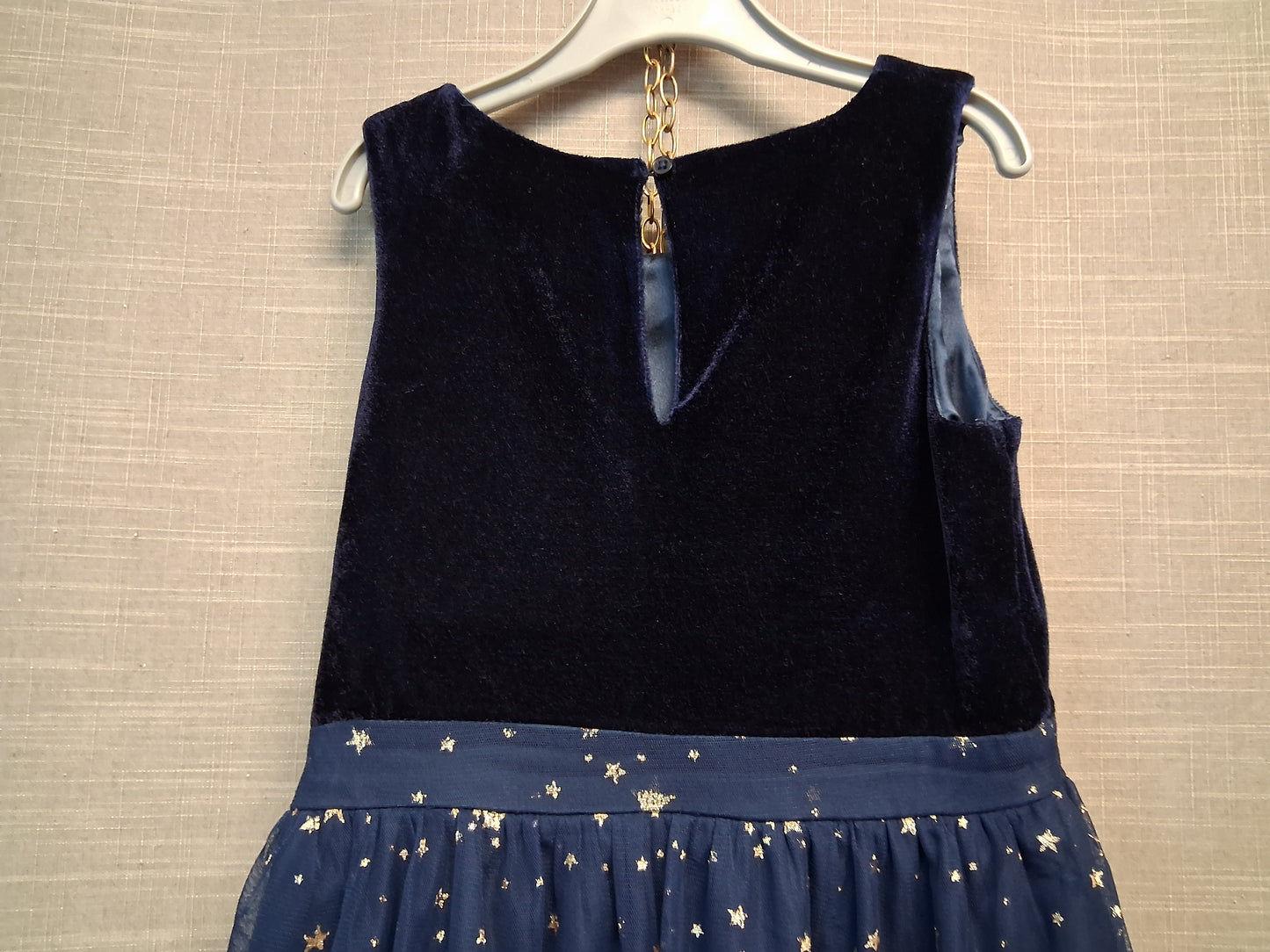 George Girls Party Dress Velour Tiered Sleeveless Navy Blue Age 6-7 years