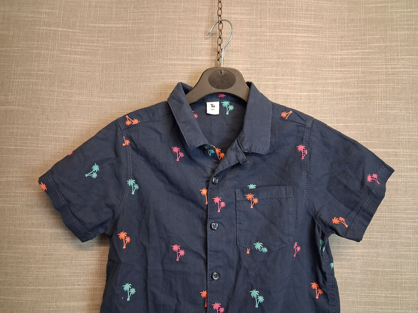 TU Boys Blue Palm Tree Short Sleeve Shirt Age 10 Years
