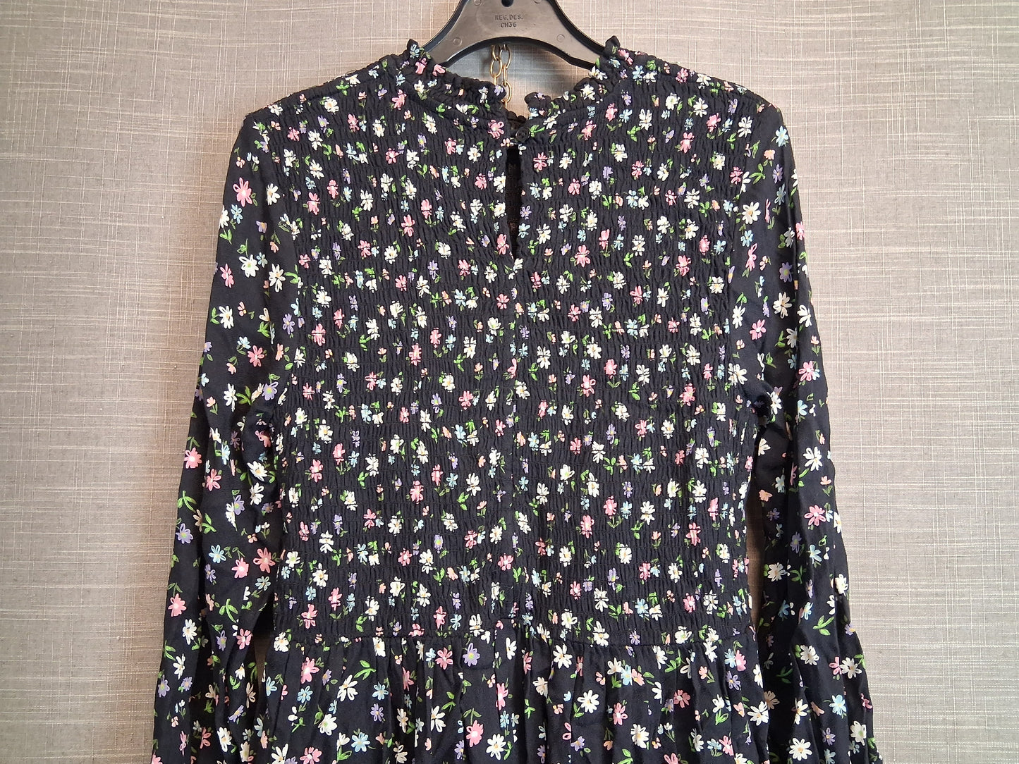Marks and Spencer Girls Black Floral Long Sleeve Dress Age 10-11 Years