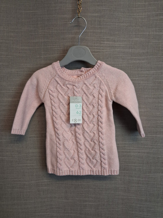 Primark Girls Pink Cable Knit Jumper Dress Age 0-3 Months