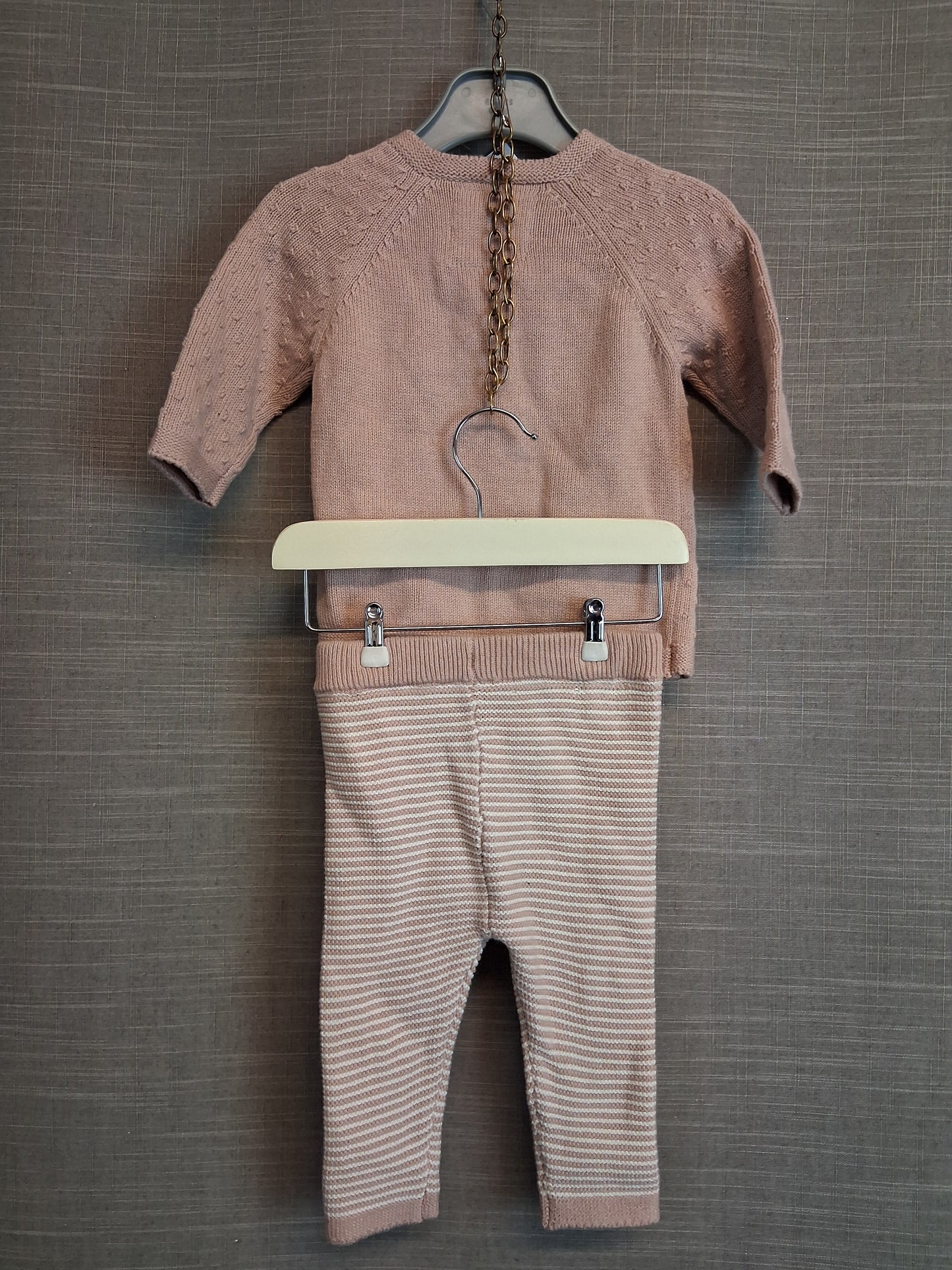 F&F Girl 2 Piece Outfit Knitted Jumper and Leggings Dusky Pink Age 0-3 Months New