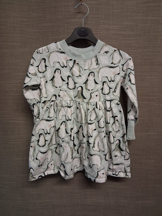 Next Girls Grey Blue Penguin Polar Bear Jumper Dress Jersey Age 3-4 Years