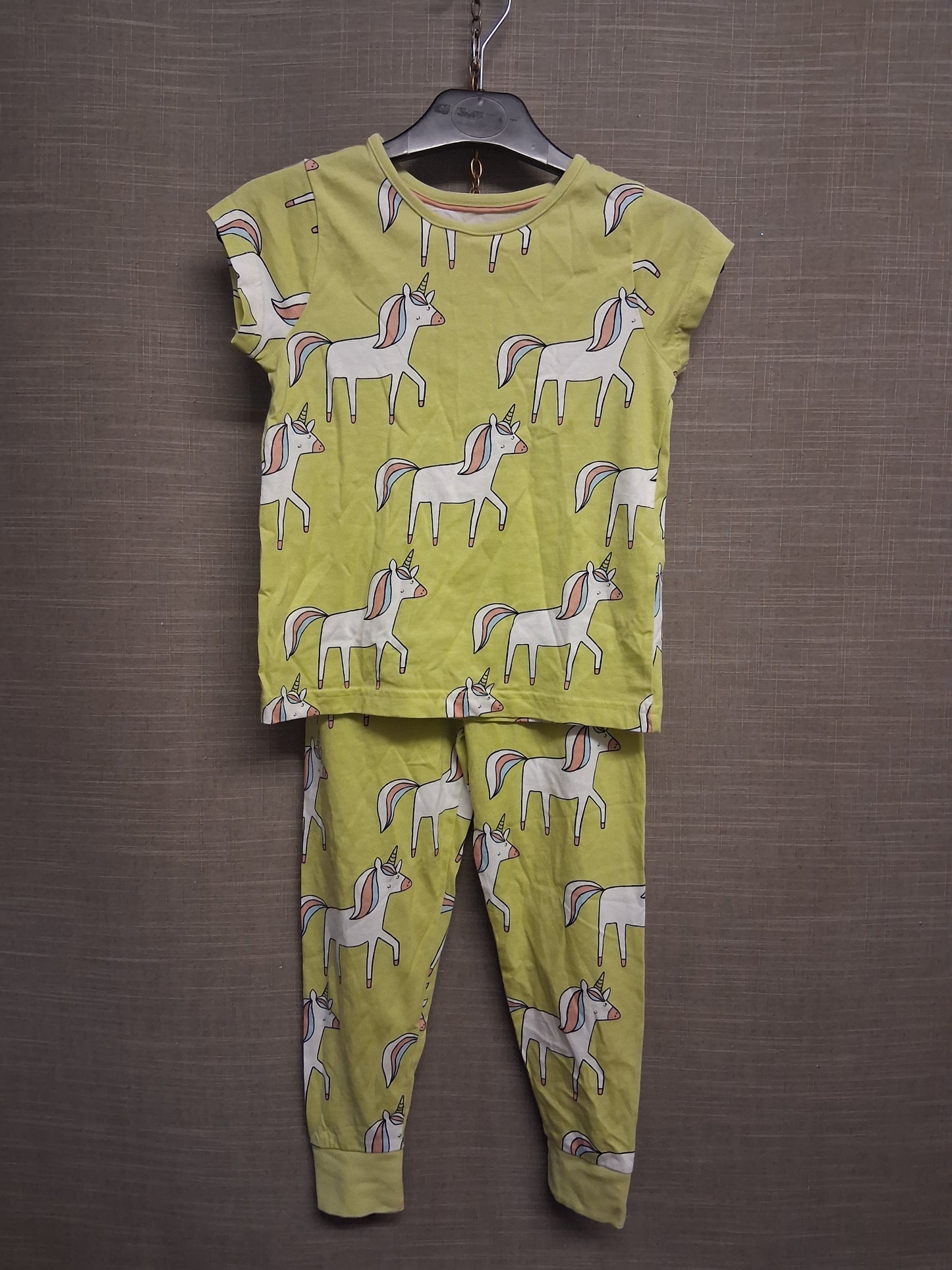 George Girls Lime Green Unicorn 2 Piece PJs Pyjamas Set Age 4-5 Years