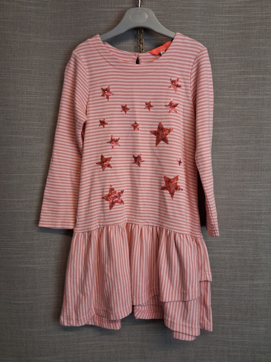 Joules Girls Pink Striped Jersey Dress Age 5 Years Sequin Stars