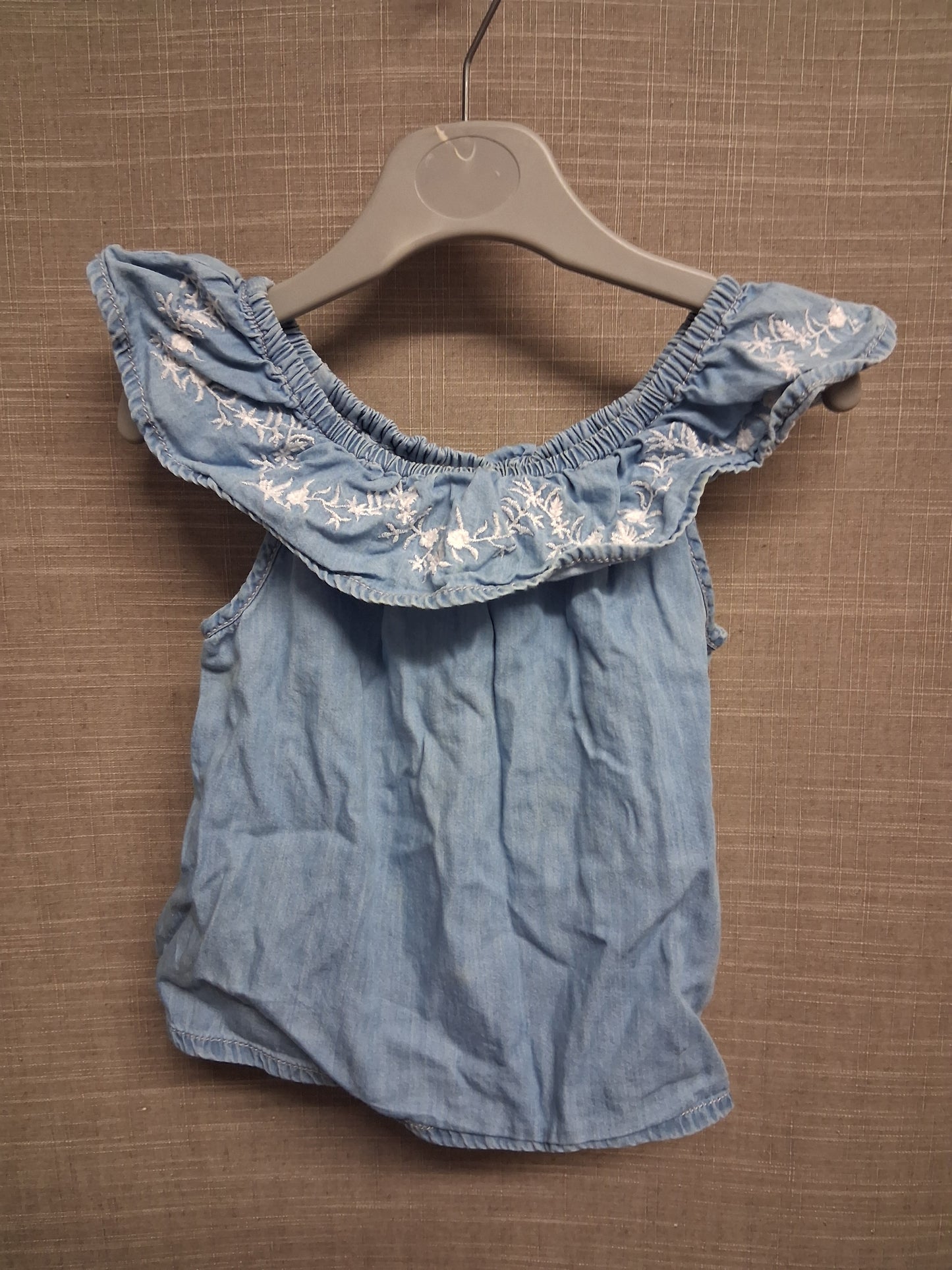 F&F Girls Blue Chambray Denim Blue Off the Shoulder Top Age 2-3 Years