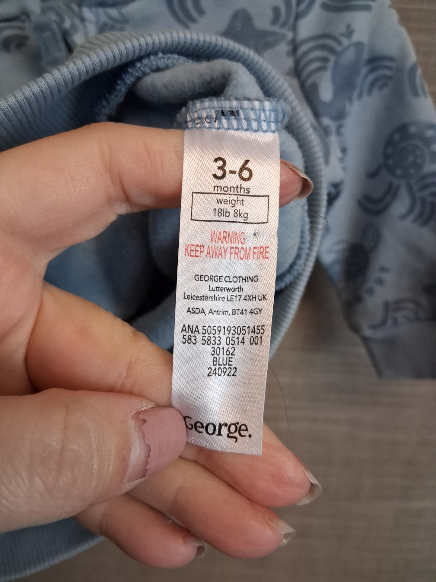 George Boys Blue Full Zip Hoodie Sealife Theme Age 3-6 Months