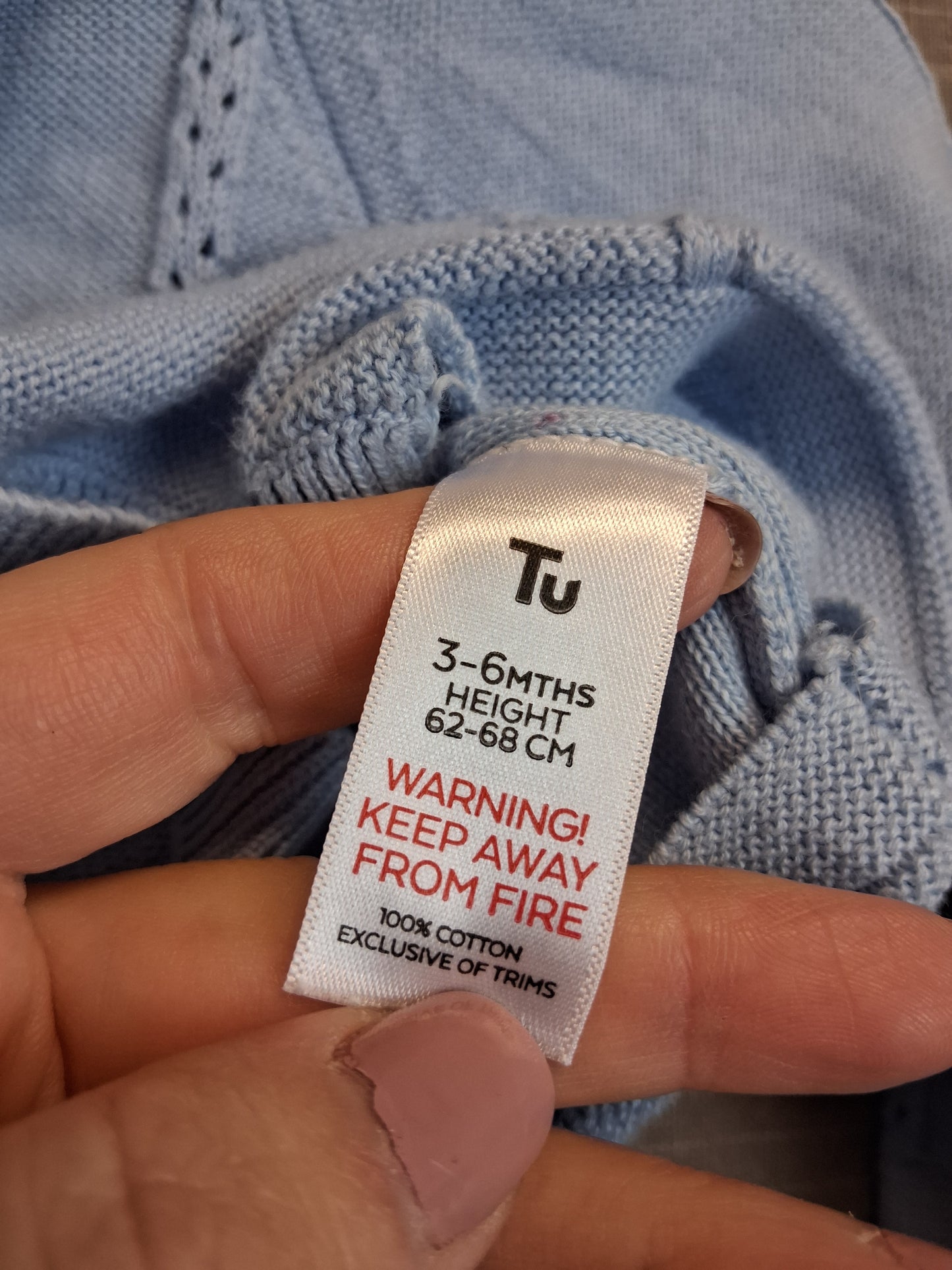 TU Girls Pale Blue Knitted Cardigan Age 3-6 Months