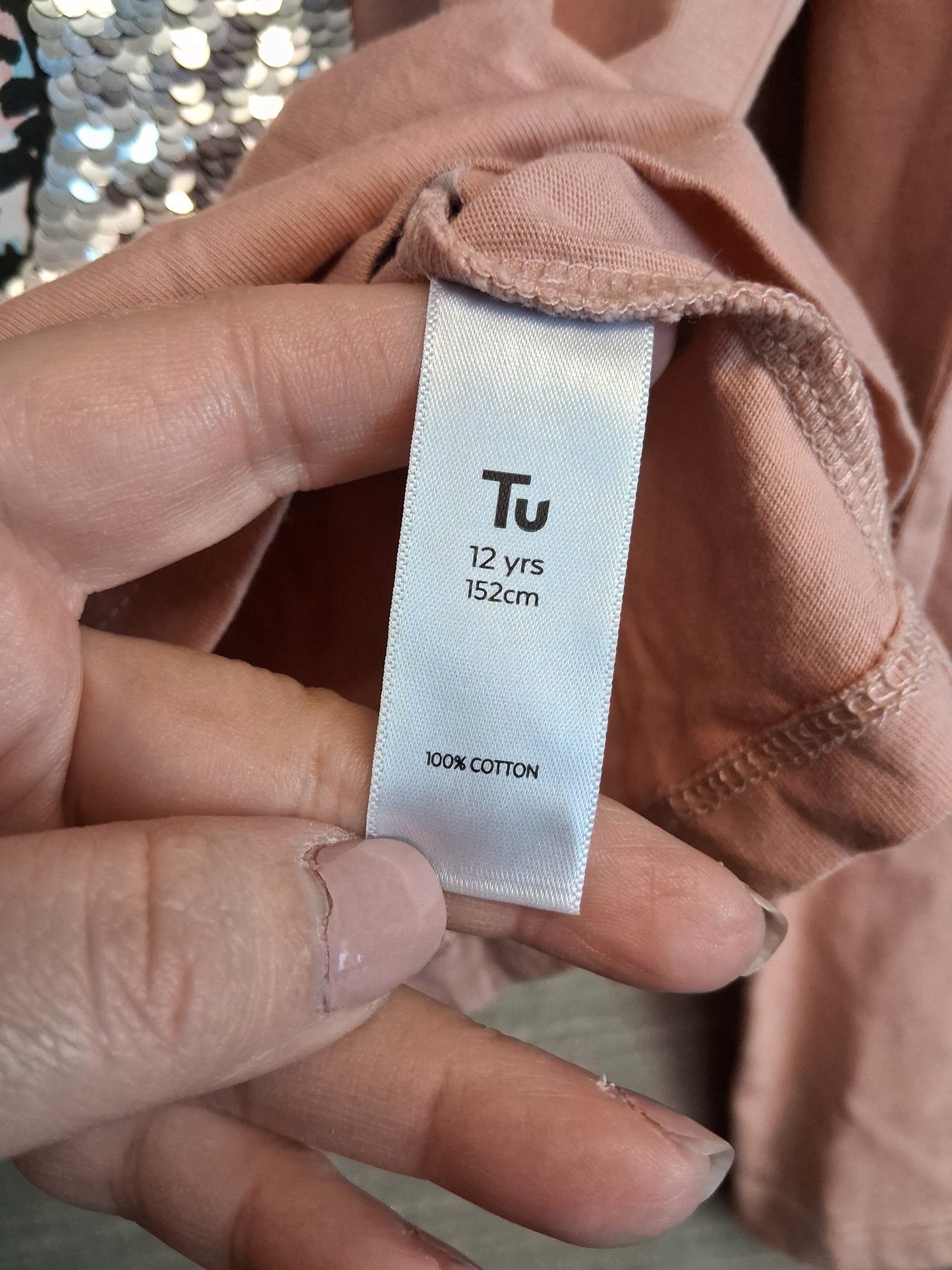 TU Girls Long Sleeve T-Shirt 2 way Sequin Age 12 Years Dusky Pink