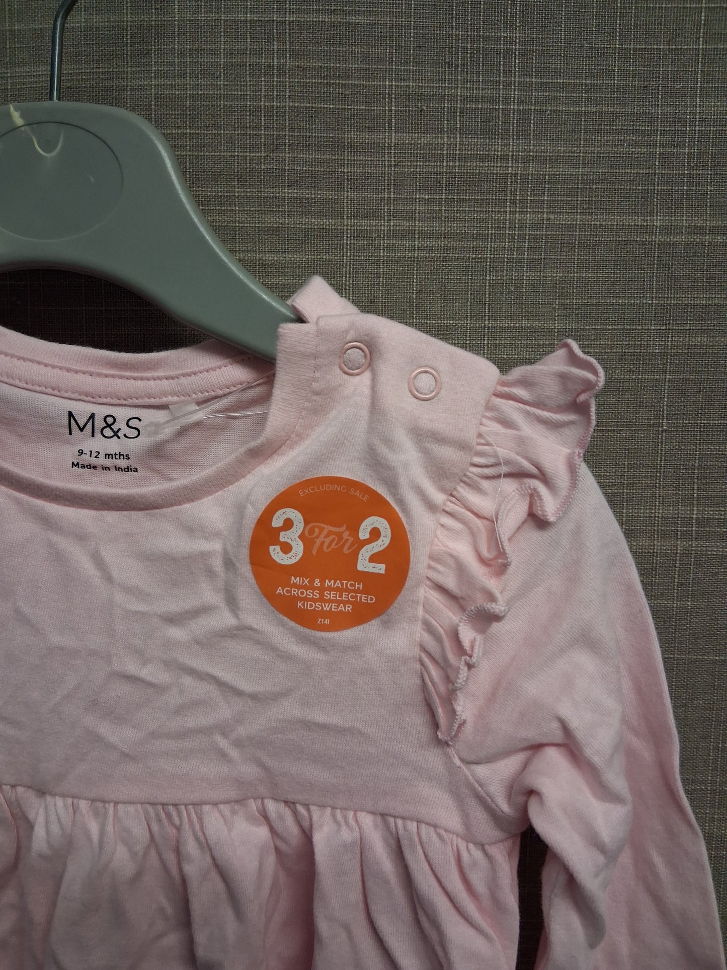 Marks and Spencer Pink Long Sleeve Jersey T-Shirt Age 9-12 Months New