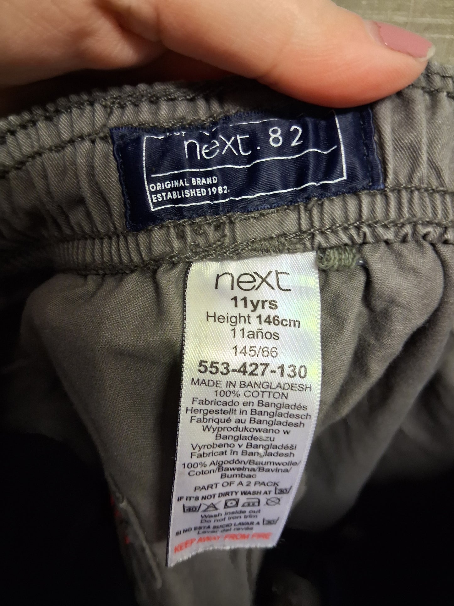 Next Boys Grey Elastic Waist Chino Shorts 100% Cotton Age 11 Years