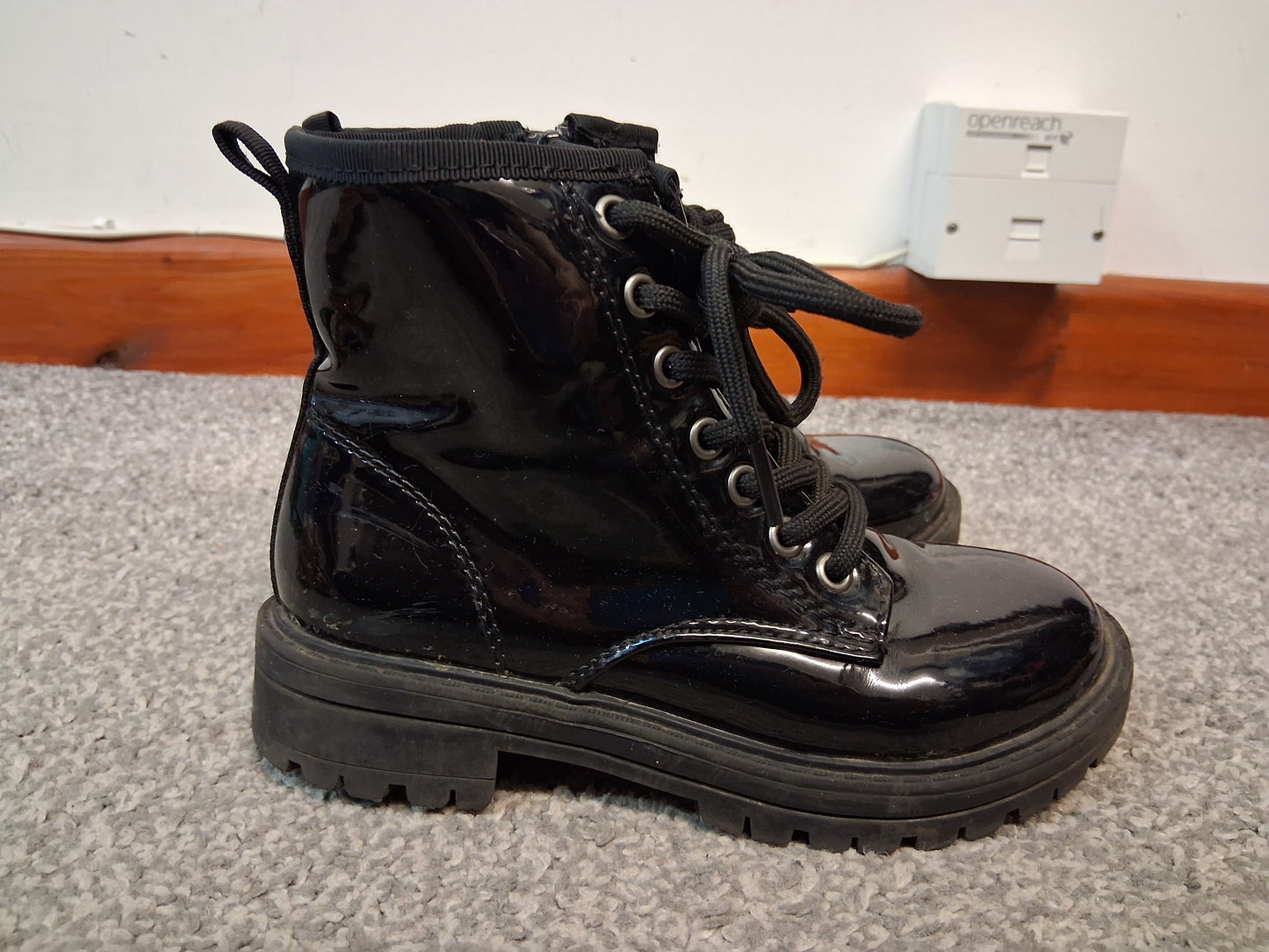 Next Girls Black Patent Faux Lace Up Ankle Boots Size 11