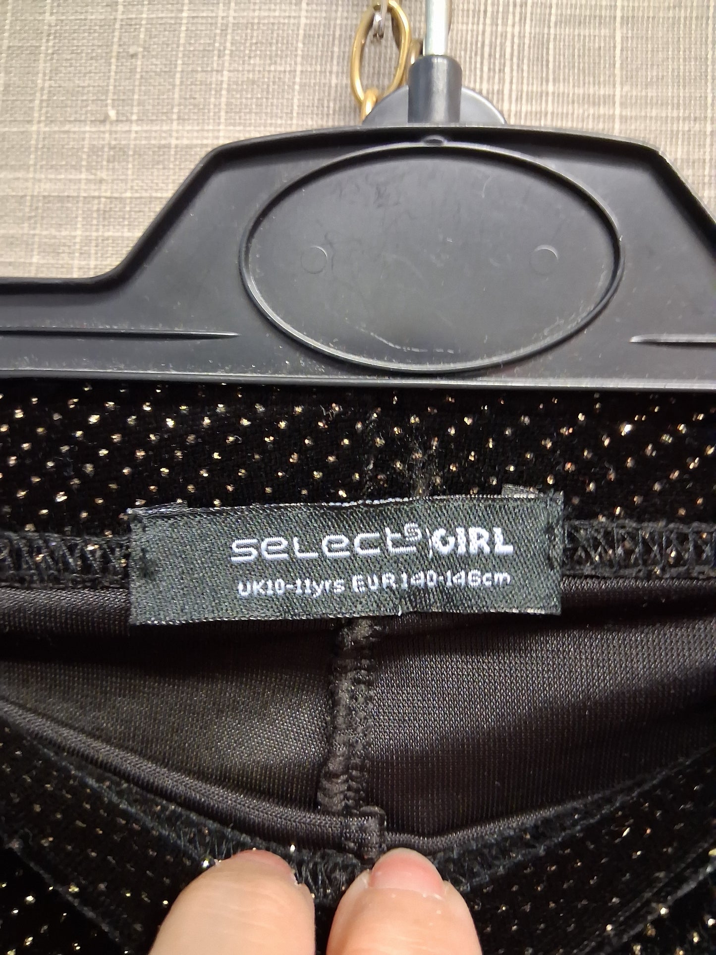 Select Girls Black Sparkly Leggings Velour Style Age 10-11 Years