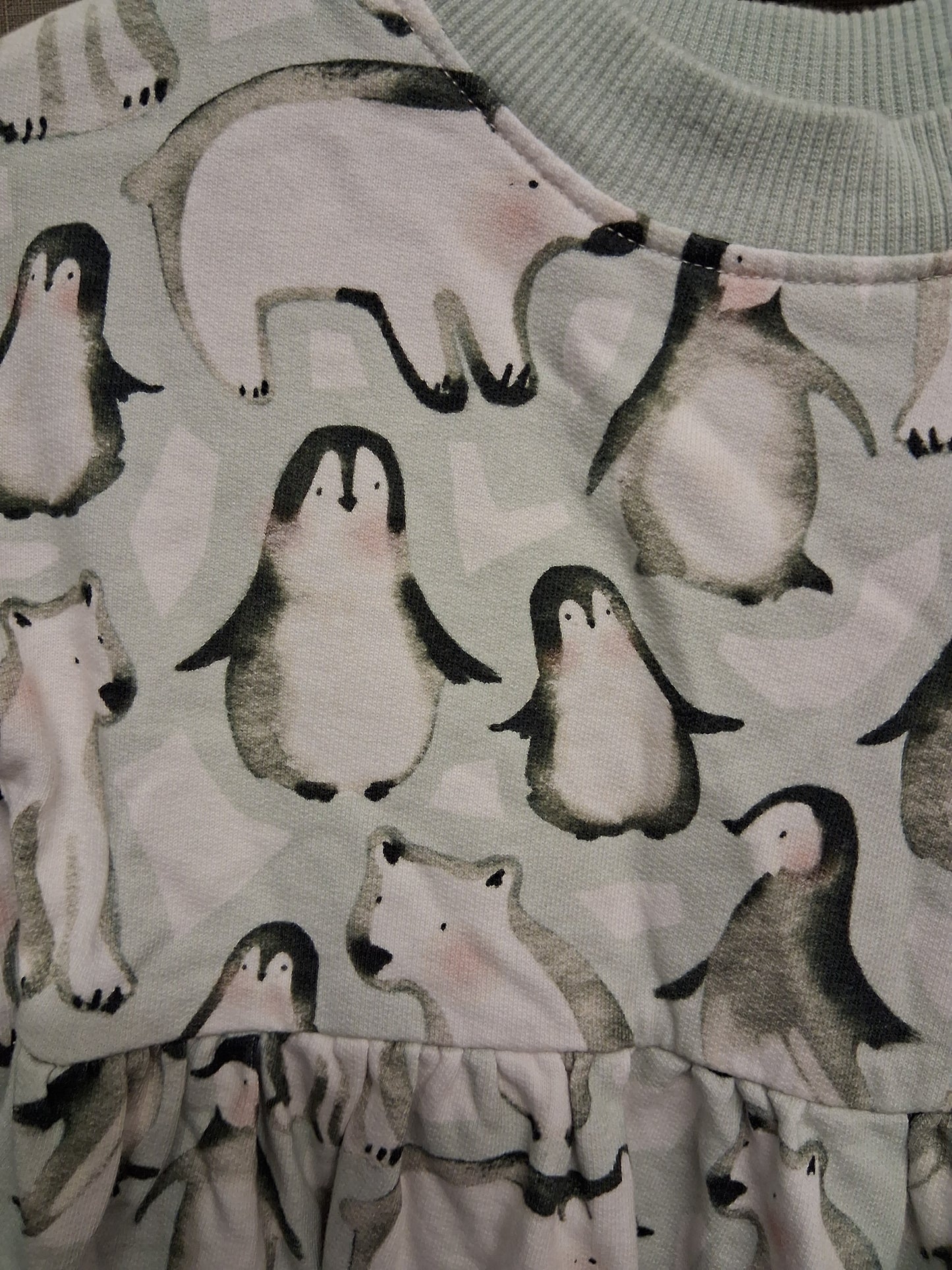 Next Girls Grey Blue Penguin Polar Bear Jumper Dress Jersey Age 3-4 Years