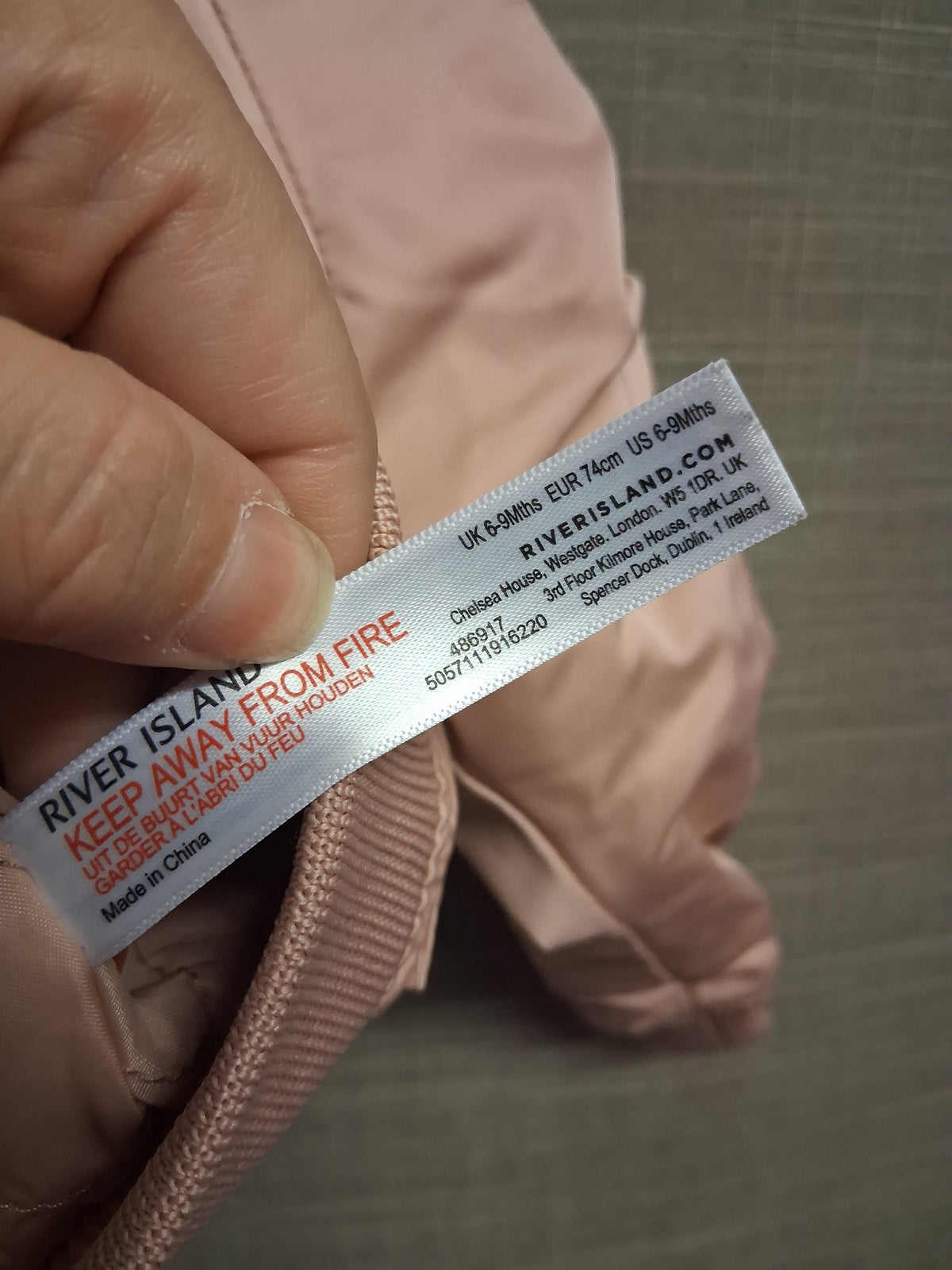 River Island Blush Pink Bomber Jacket Coat with Hood Age 6-9 Months
