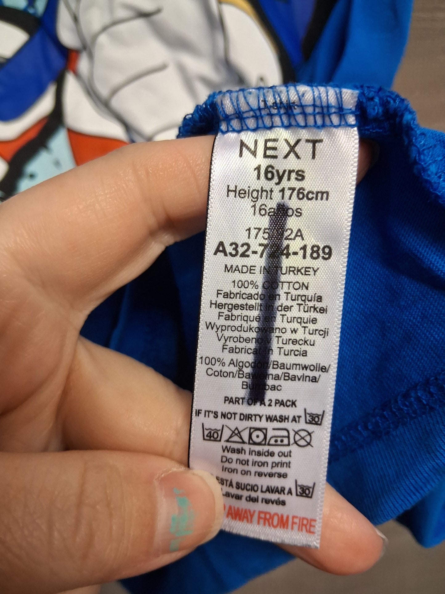 Next Boys Blue Sonic The Hedgehog T-Shirt Age 16 Years