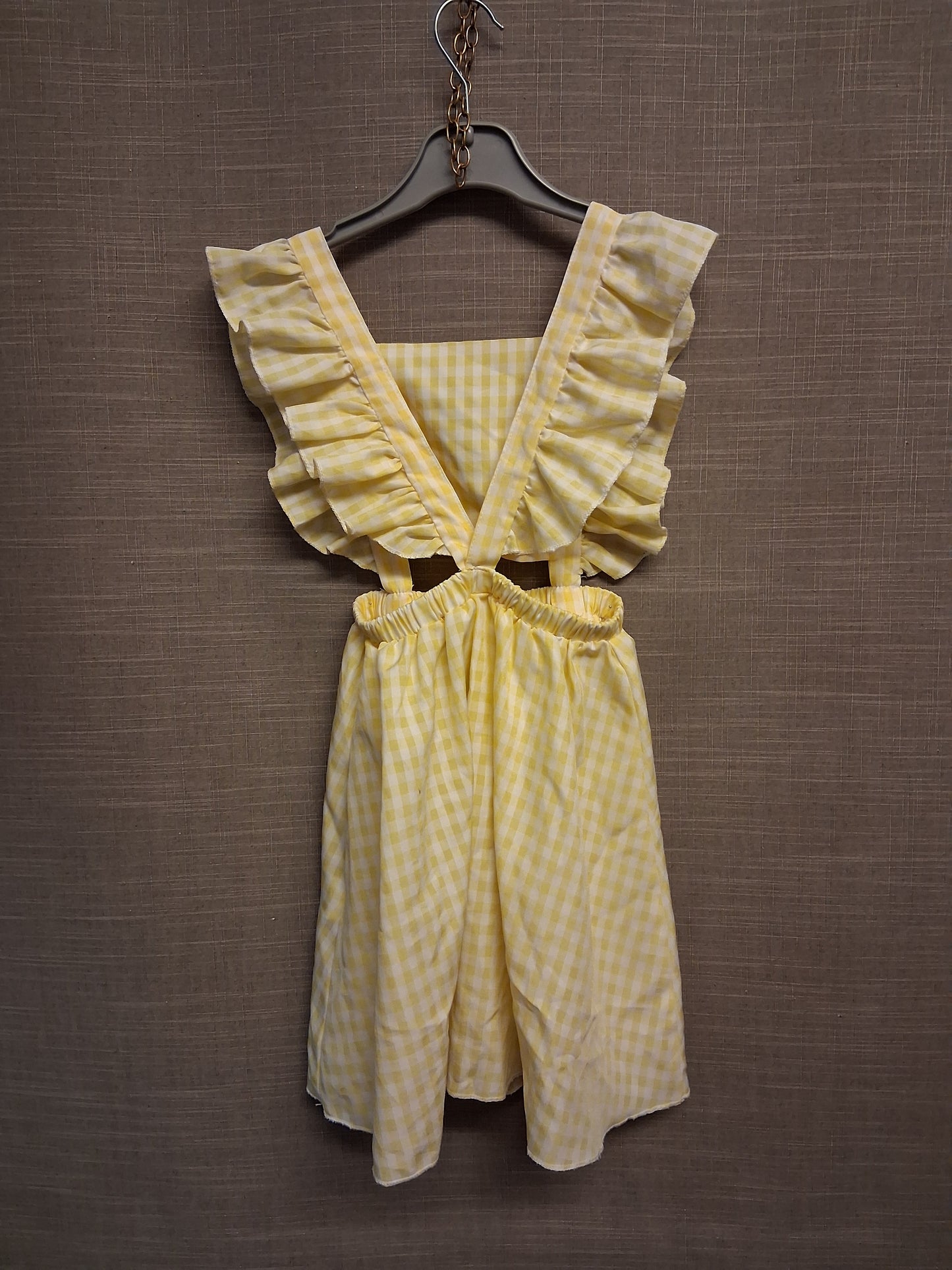 Shein Girls Yellow Check Pinafore Dress Age 6 Years