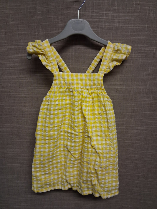 Mango Girls Yellow Gingham Check Pinafore Dress Age 12-18 Months