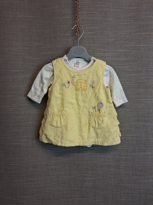 TU Girls Vintage 2 Piece Dress and Vest Yellow Corduroy Age 0-3 Months