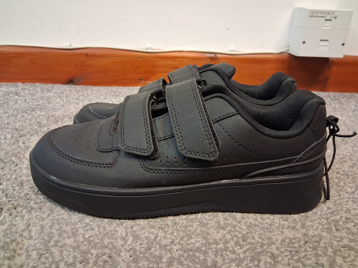 F&F Boys Black School Shoes Double Strap Size 3 New