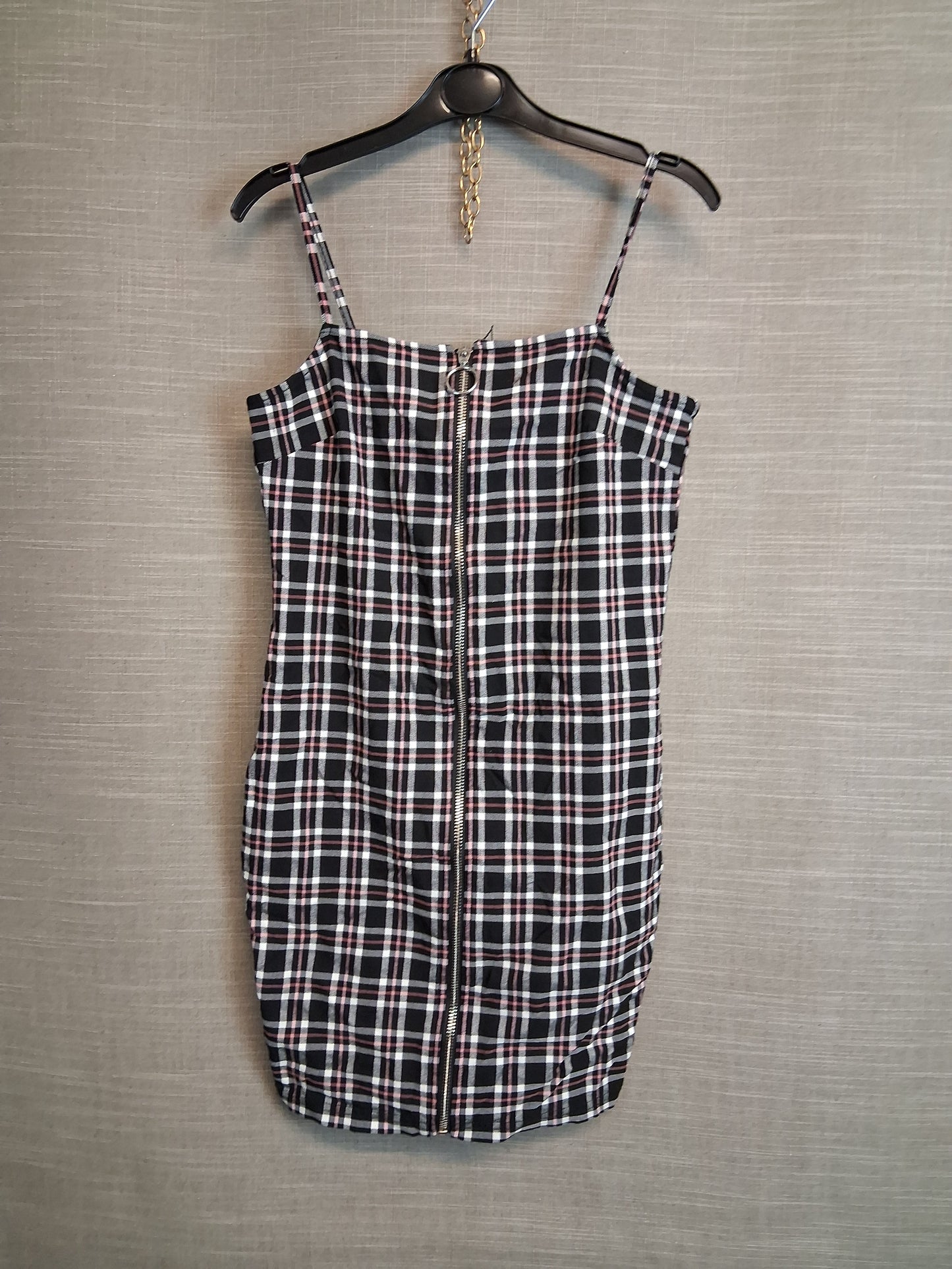 New Look Girls Black Pink Check Dress Zip Front Age 10-11 Years