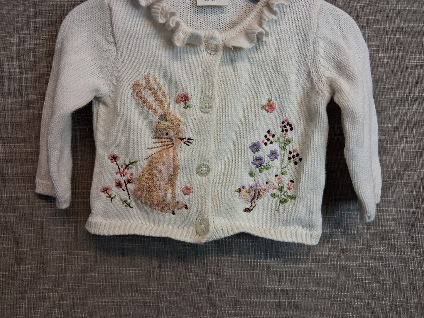 Next Girls Cotton Knitted Bunny Theme Cardigan Age 0-3 Months