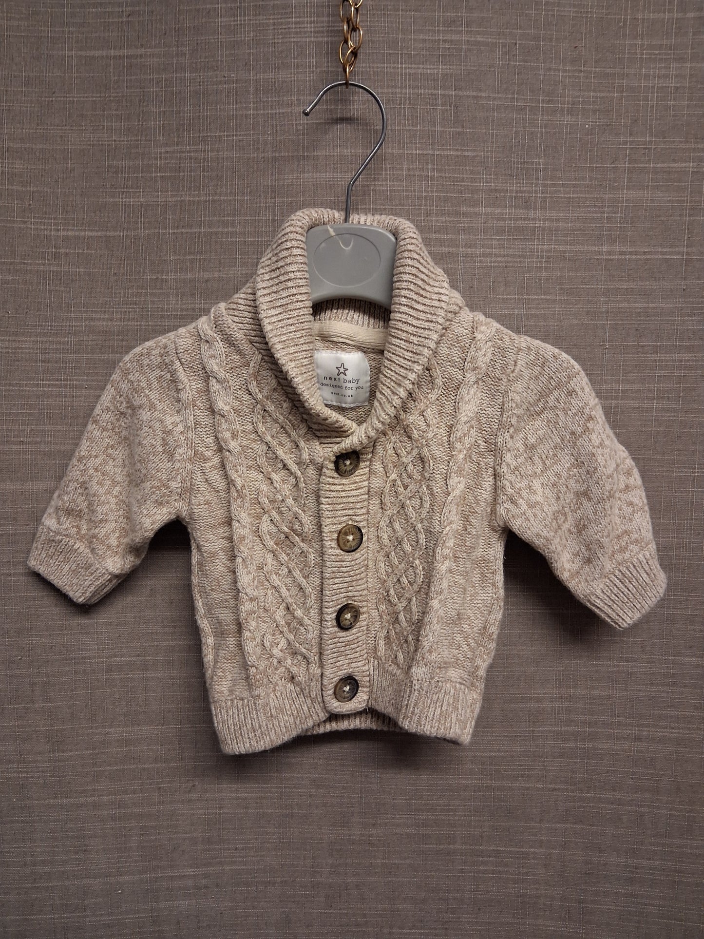 Next Boys Beige Cable Knit Cardigan Up to 1 month 100% Cotton