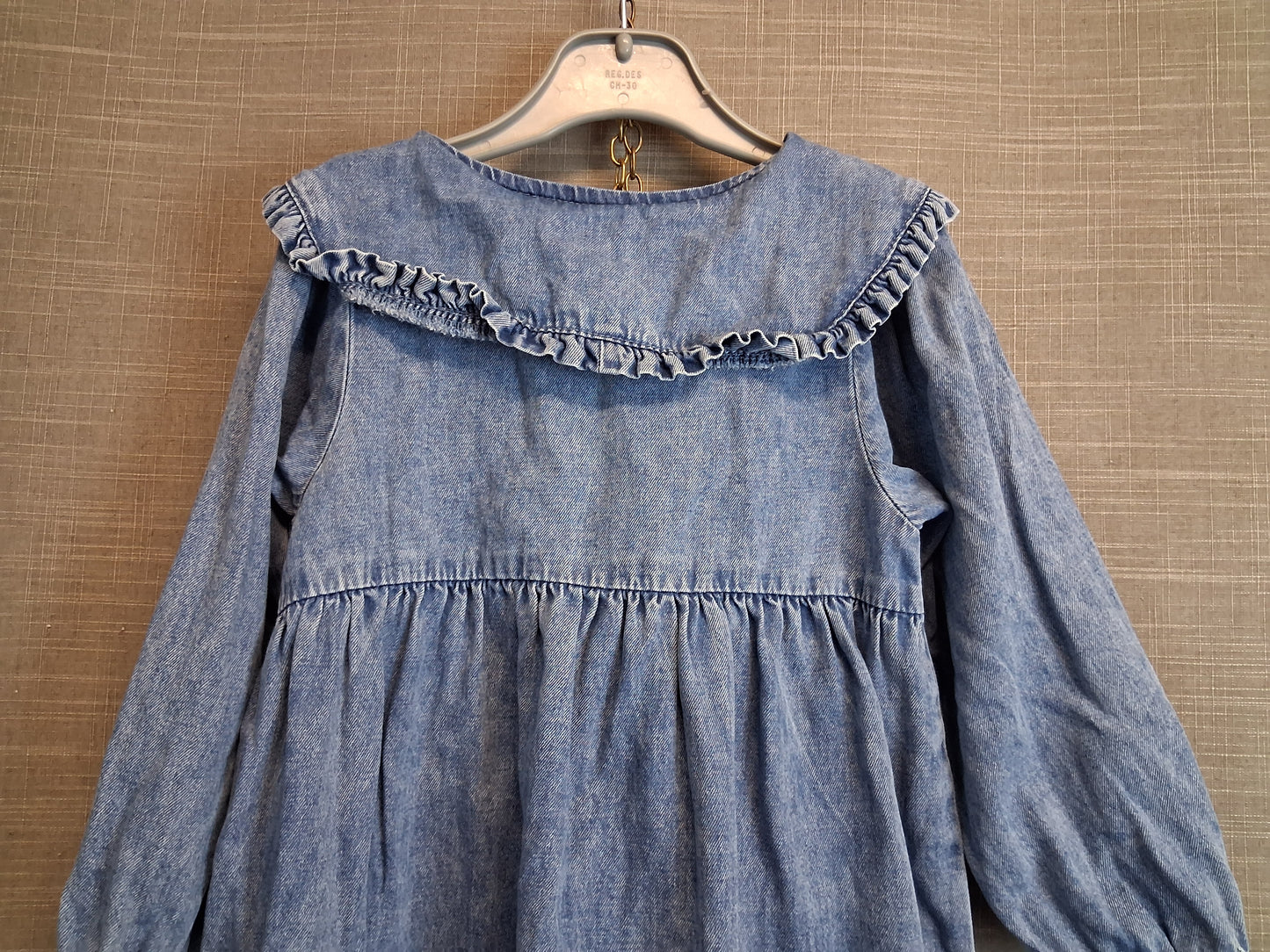 Next Girls Denim Dress Peter Pan Collar Blue Long Sleeve Age 3-4 Years