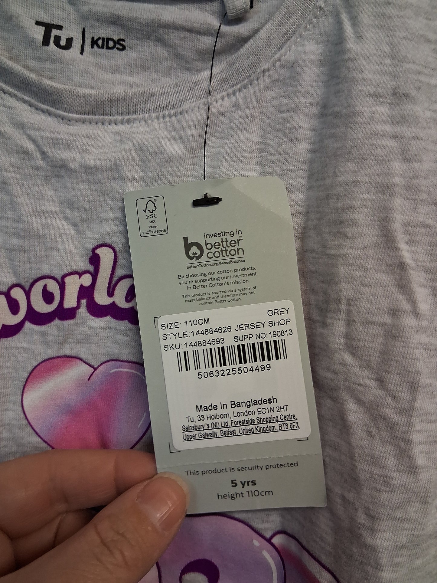 TU Girls Grey Jersey T-Shirt Age 5-6 Years New