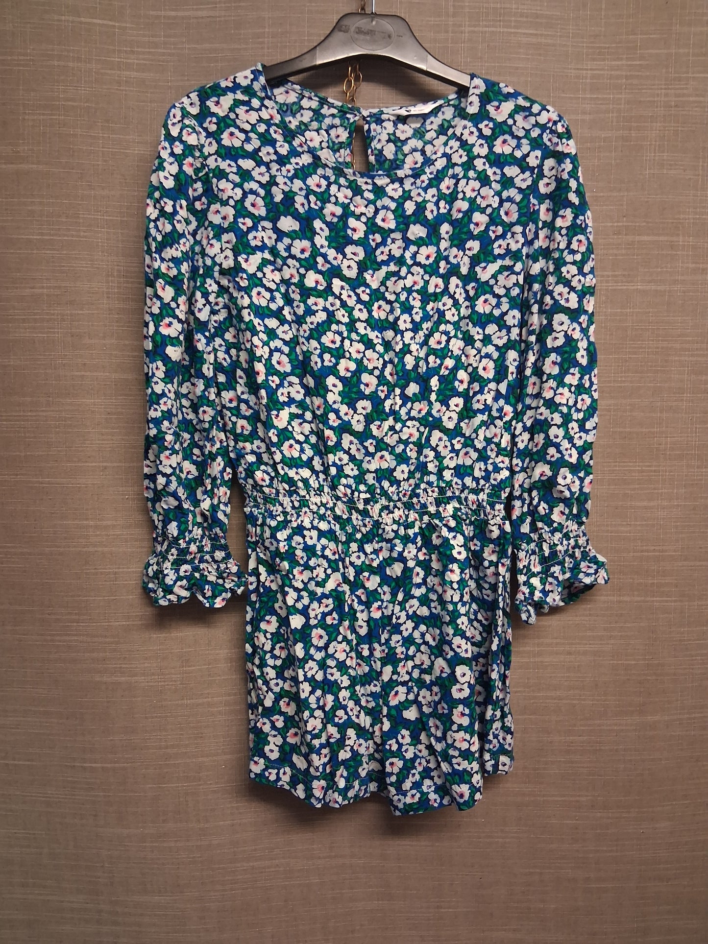 V by V Blue Floral Long Sleeve Playsuit Age 12 Years