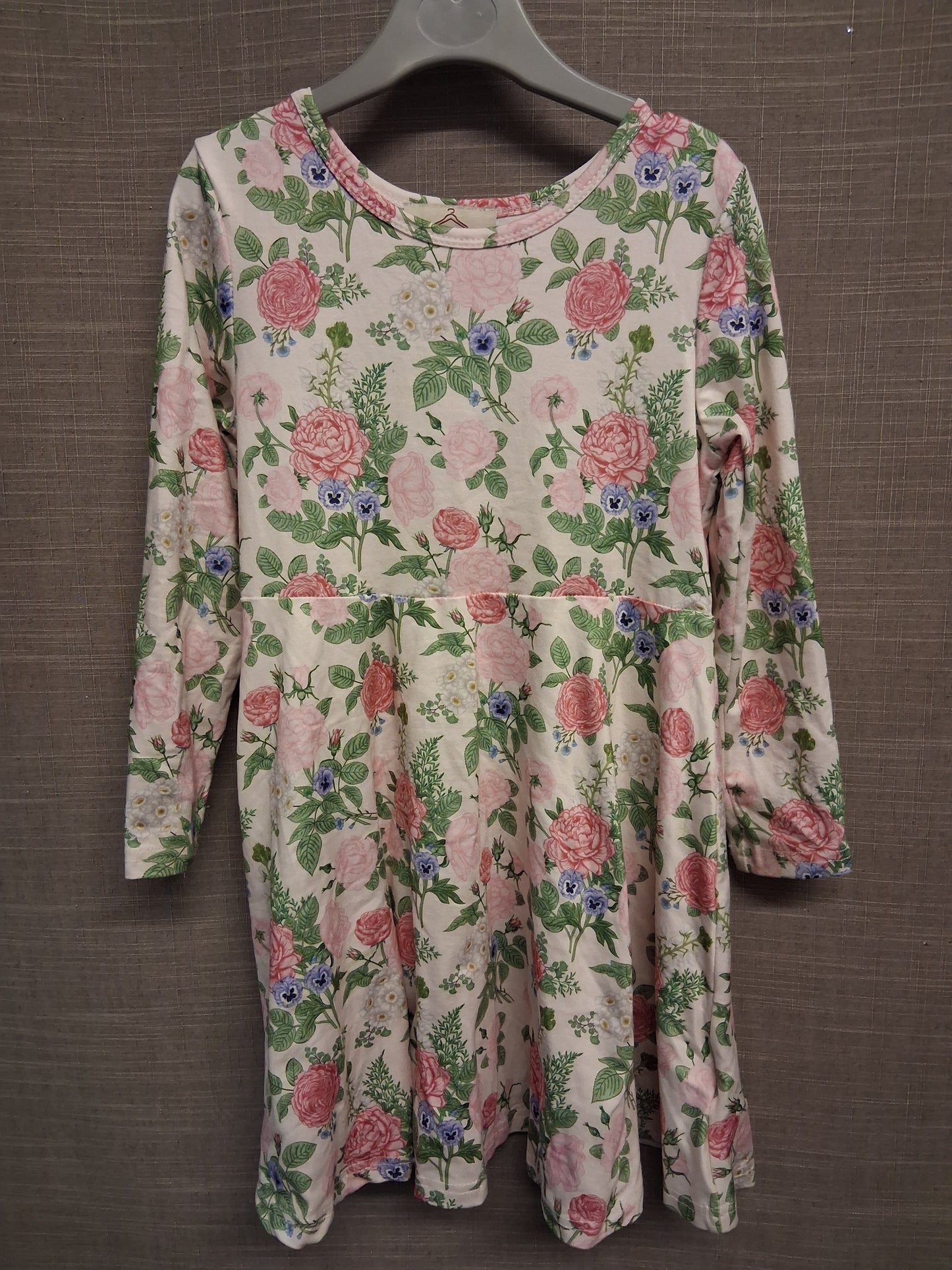 Dolly Wears Cream Floral Long Sleeve A Line Jersey Dress Age 4-5 Years