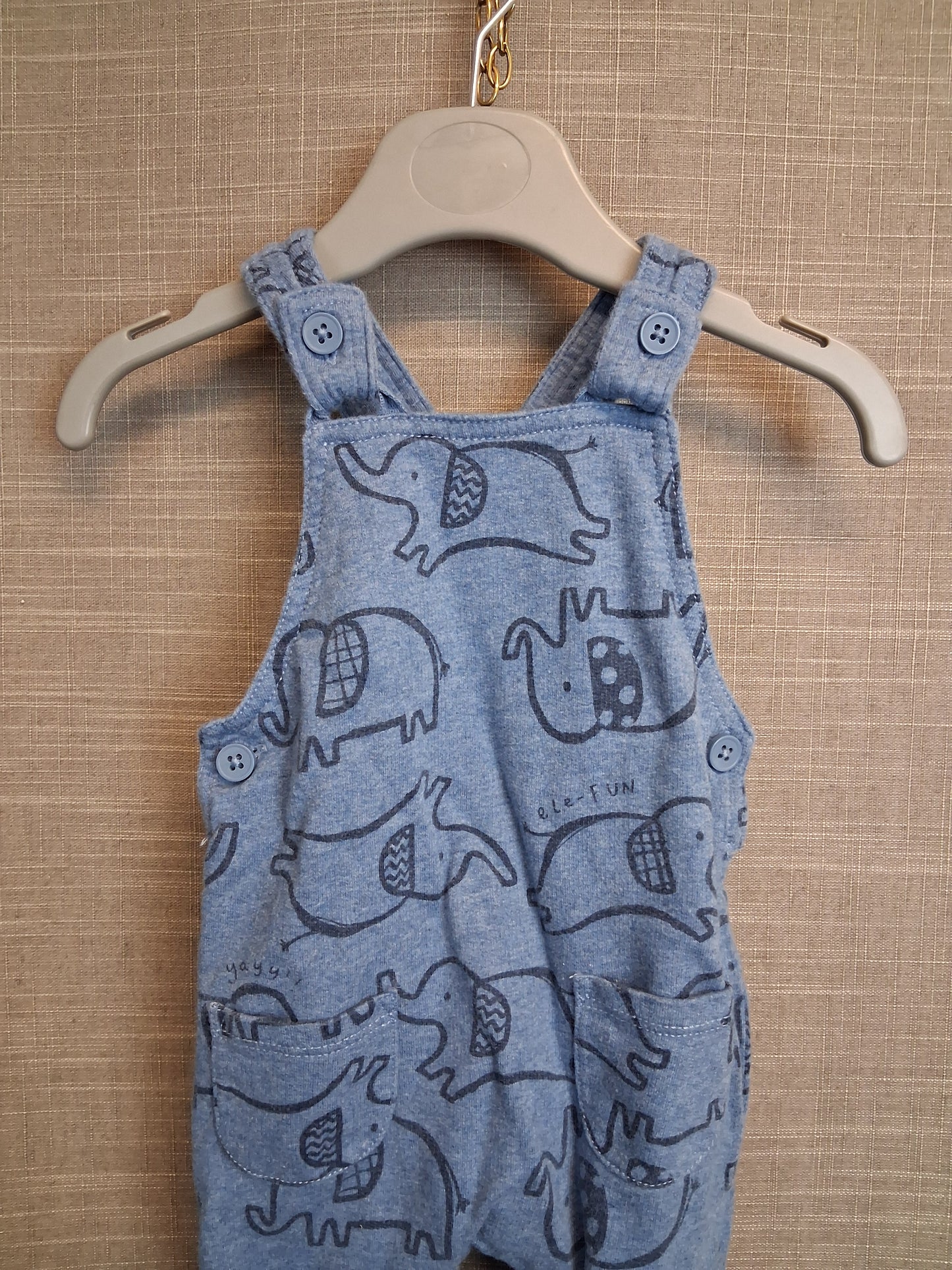 George Boys Blue Jersey Dungarees Elephant Print Age 0-3 Months