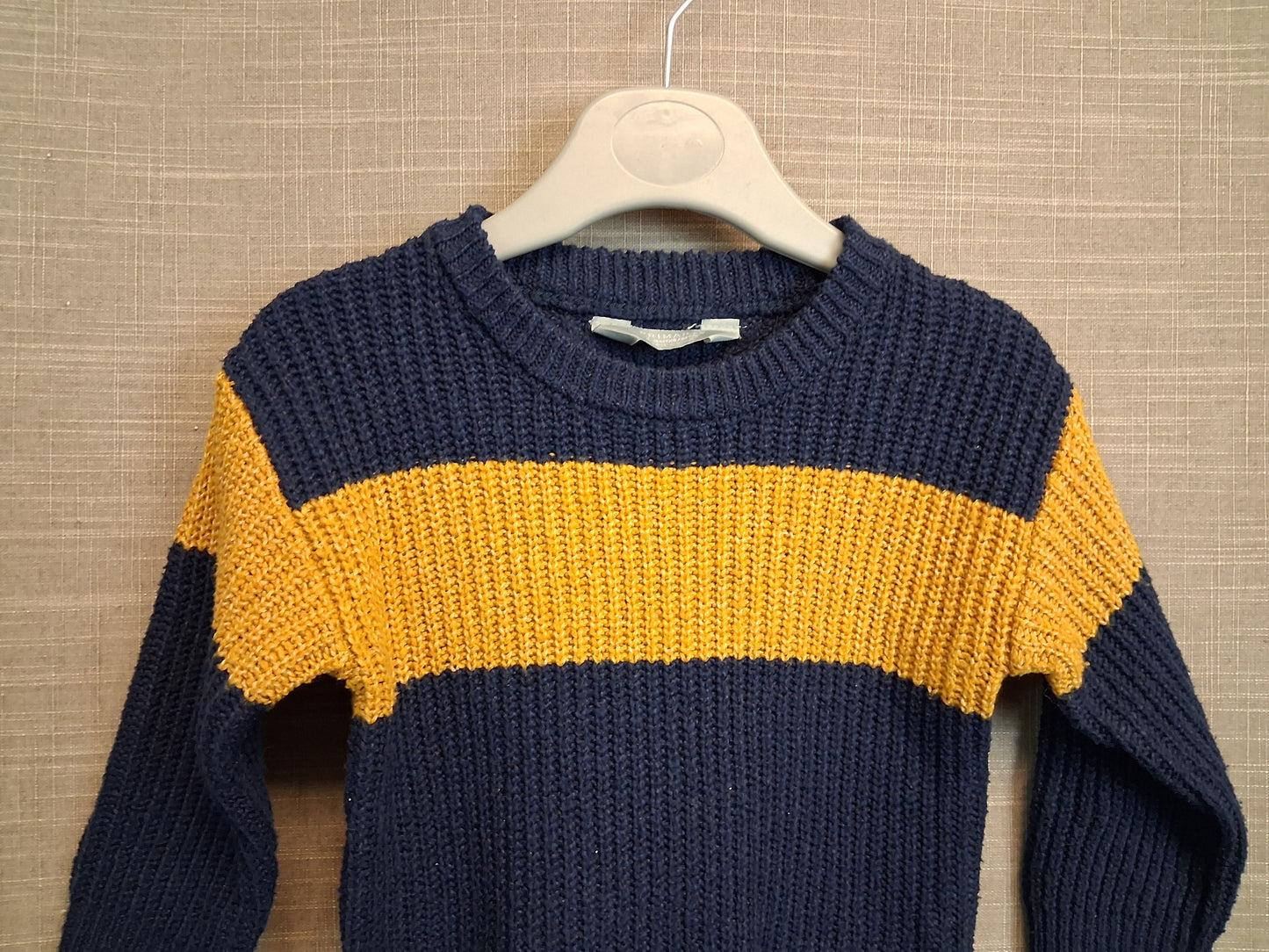 Primark Boys Blue Yellow Knitted Jumper Age 9-12 Months
