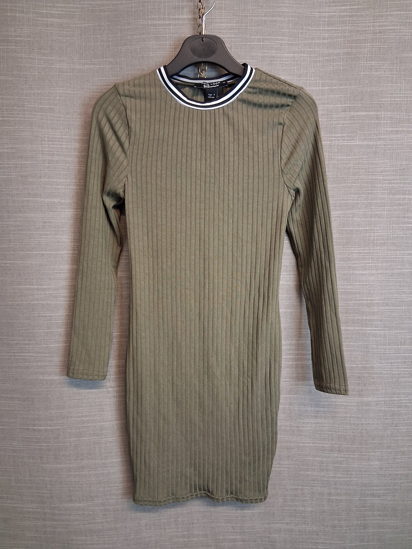 New Look Girls Long Sleeve Khaki T-Shirt Dress Age 9 Years